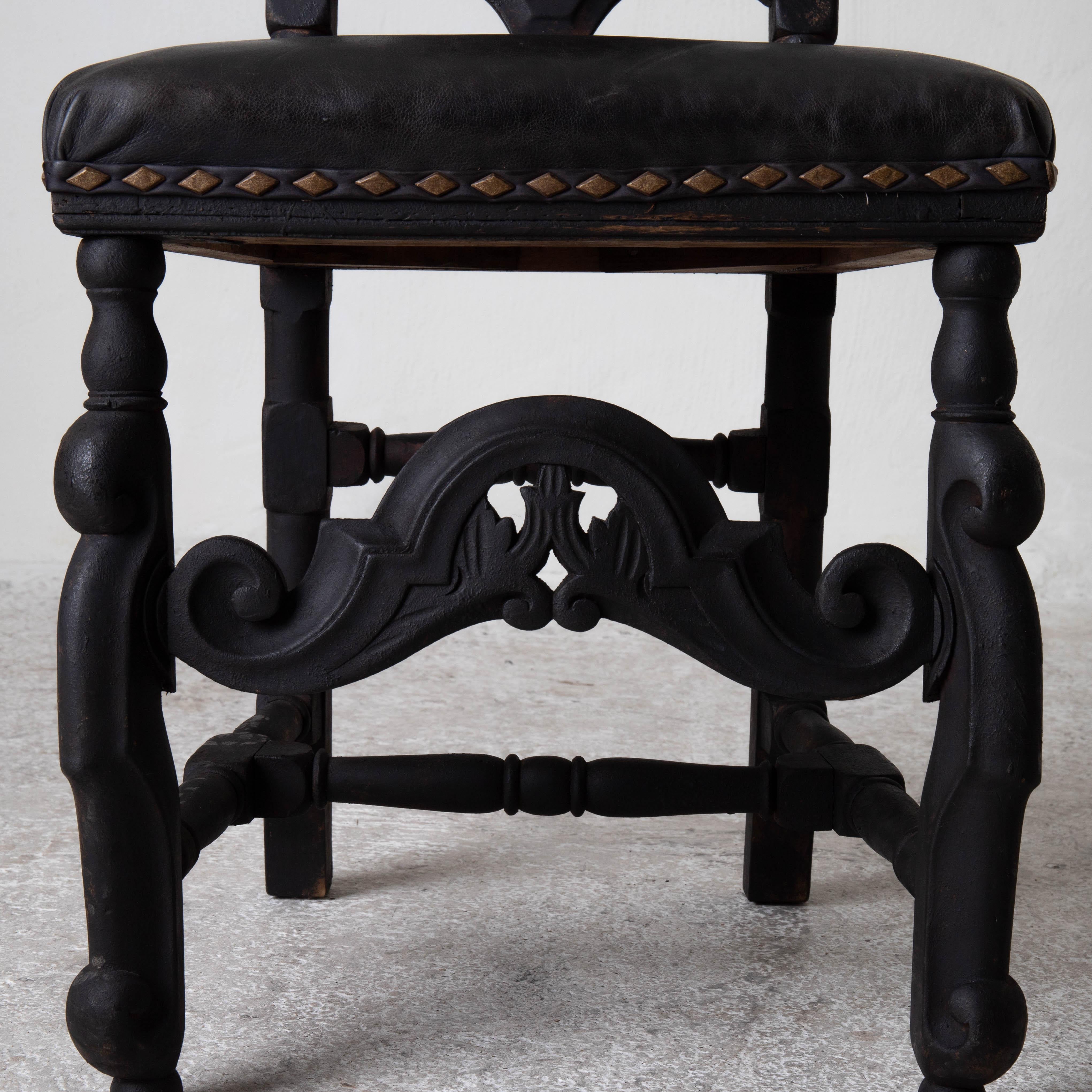 19th Century Chairs Assembled Baroque Style Set of 10 Dining Chairs Black Sweden For Sale