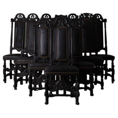 Antique Chairs Assembled Baroque Style Set of 10 Dining Chairs Black Sweden