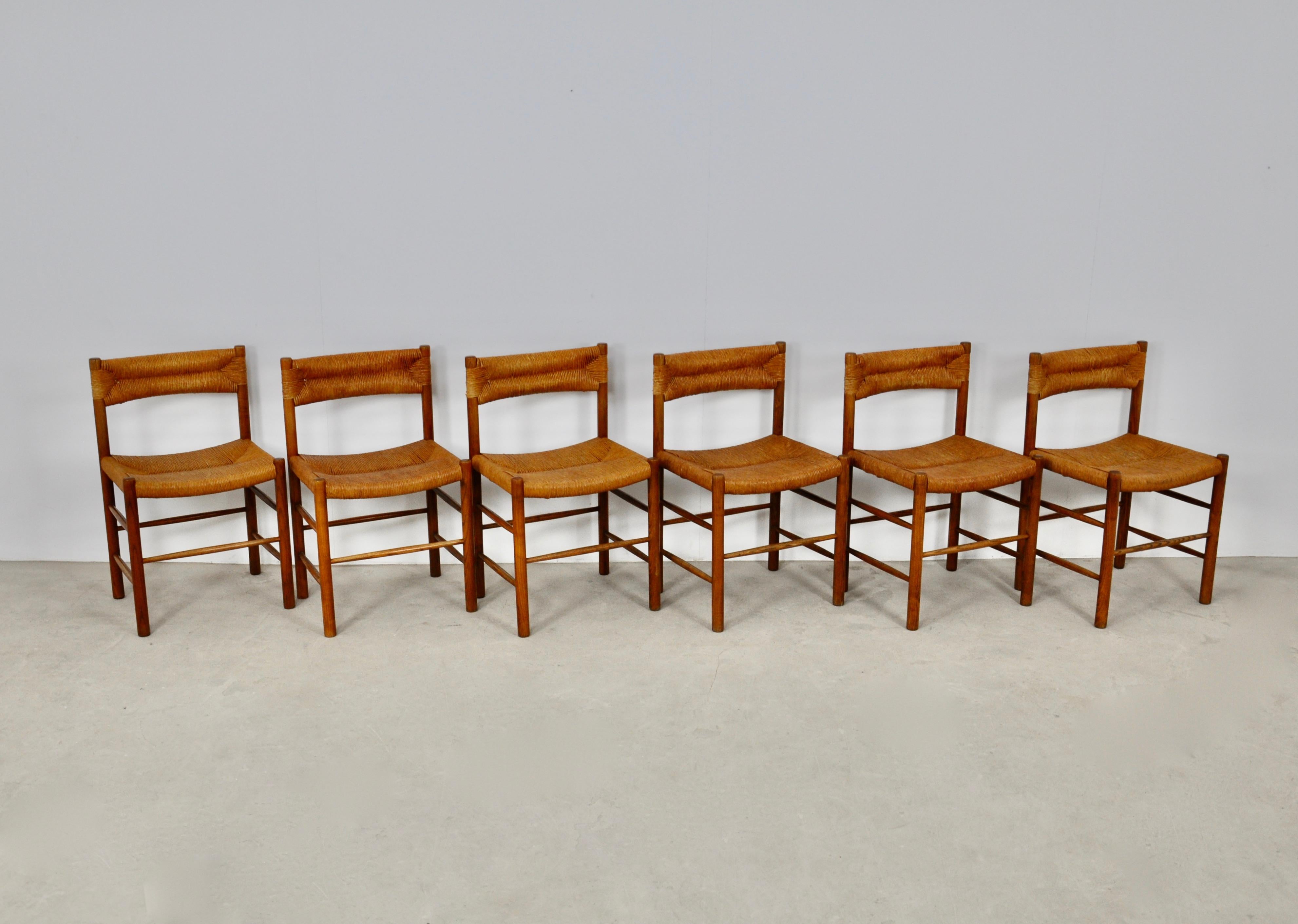 Mid-Century Modern Chairs by Charlotte Perriand & Dordogne for Sentou, 1950s Set 6