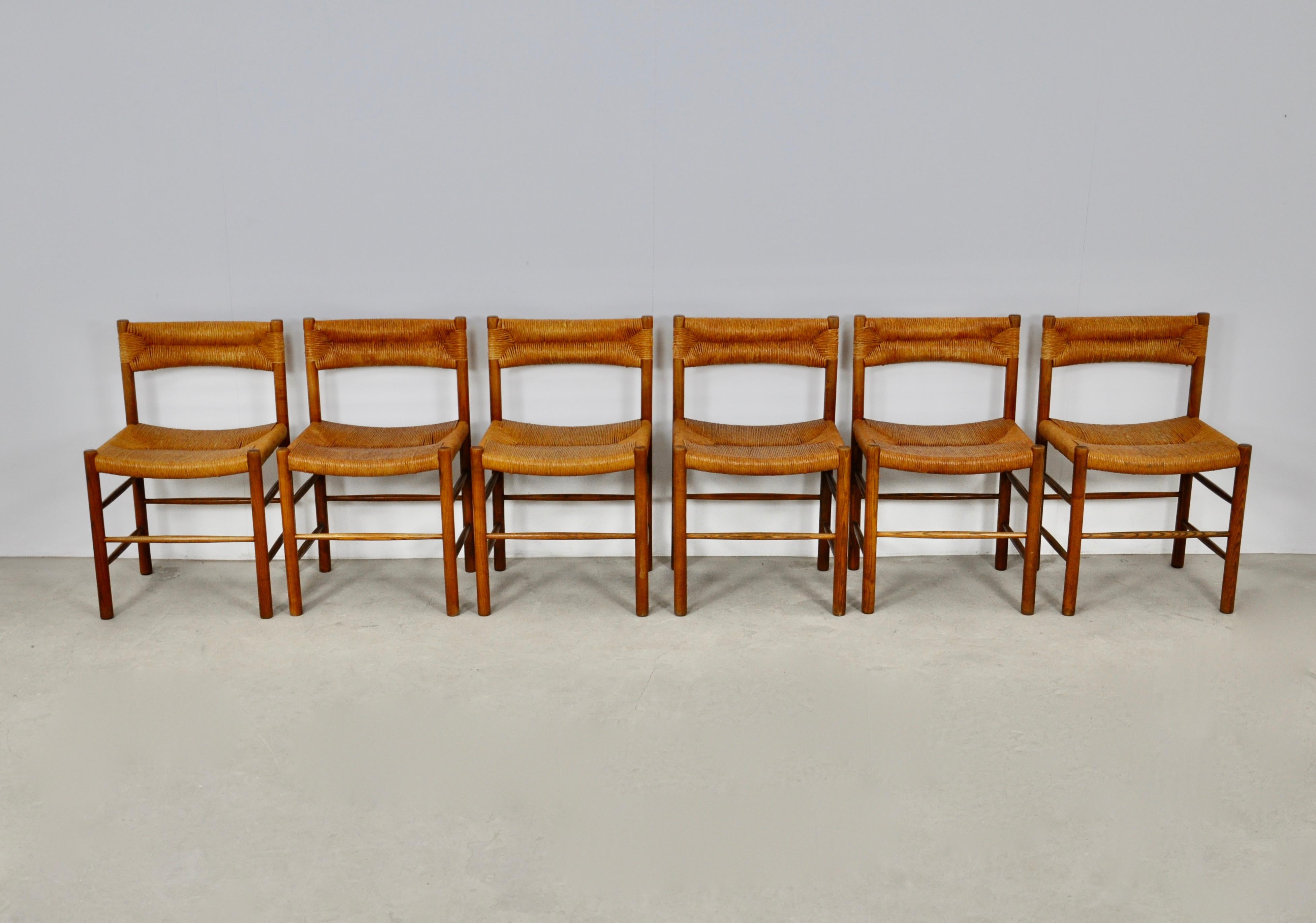 Chairs by Charlotte Perriand & Dordogne for Sentou, 1950s Set 6 In Good Condition In Lasne, BE