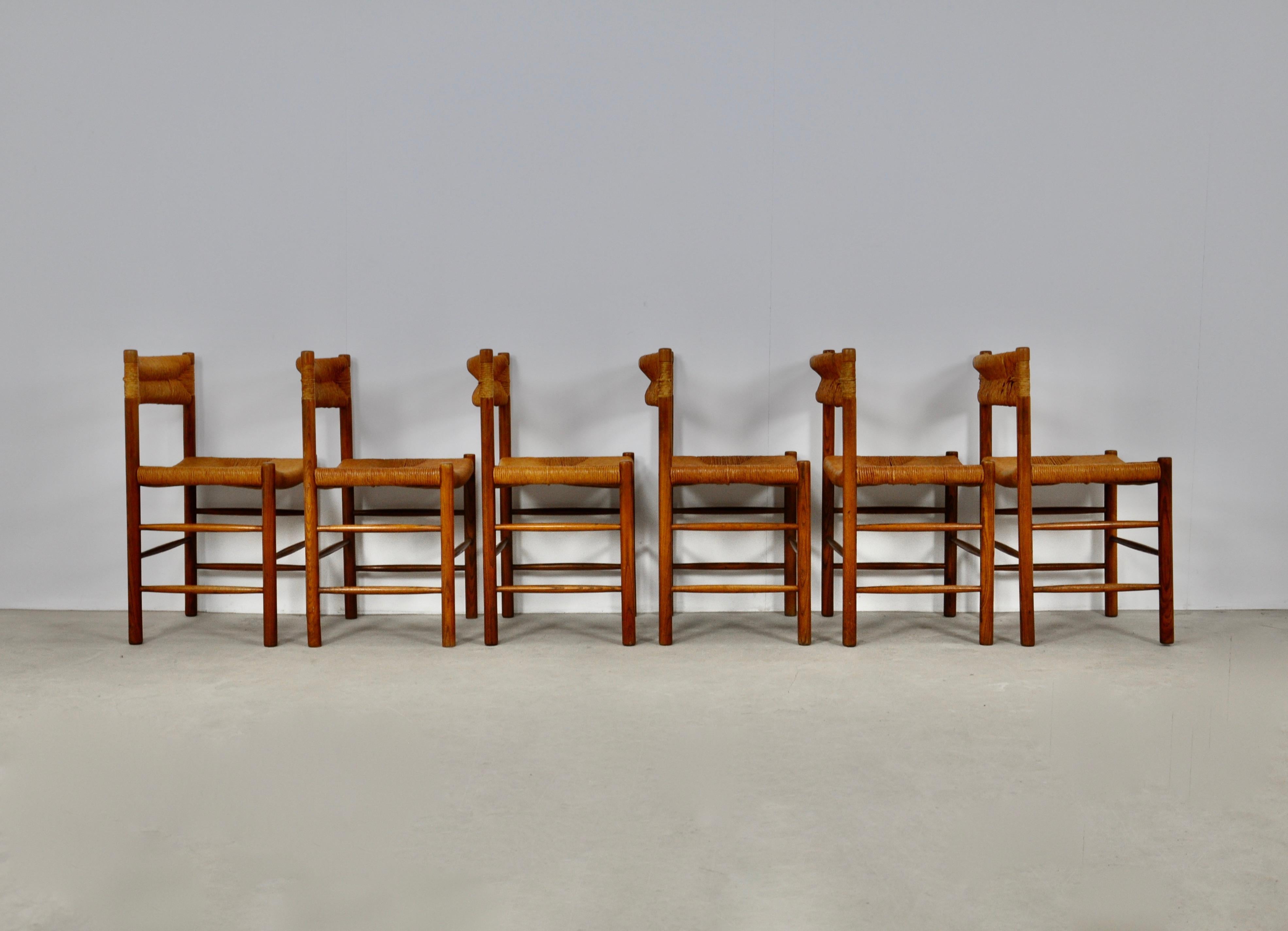 Mid-20th Century Chairs by Charlotte Perriand & Dordogne for Sentou, 1950s Set 6