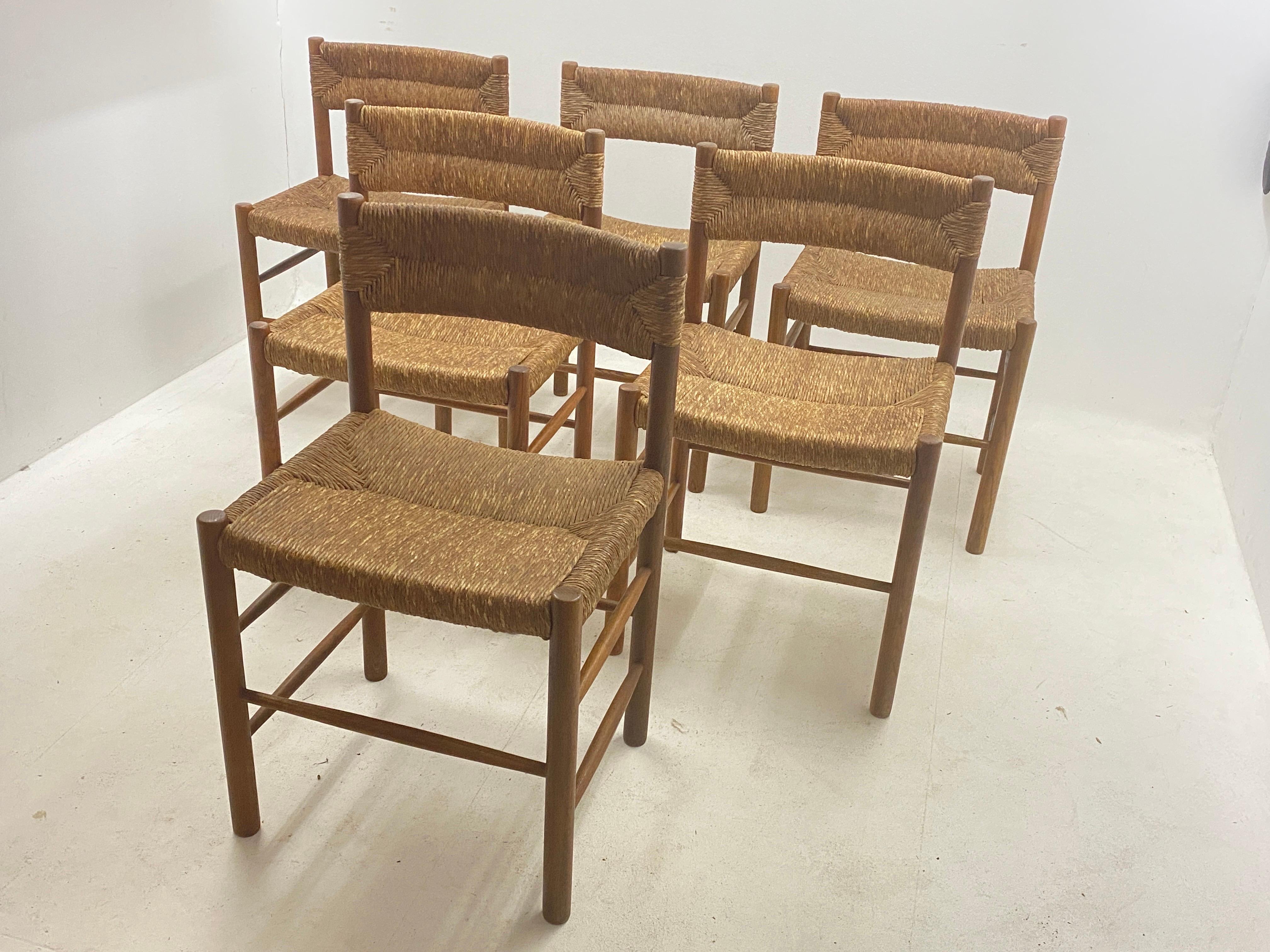 Mid-Century Modern Chairs by Charlotte Perriand Dordogne Model Robert Santou France Set of 6