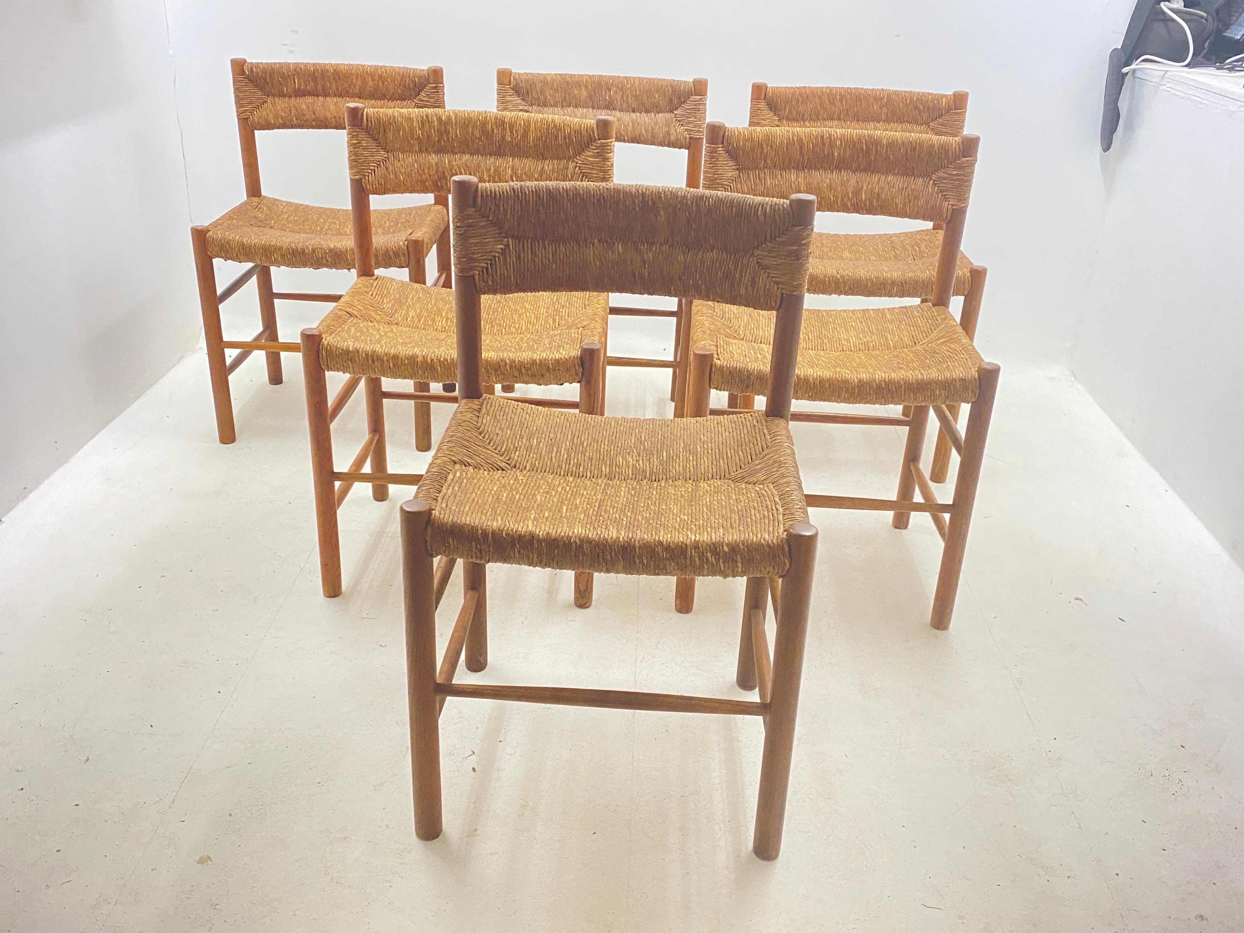 Chairs by Charlotte Perriand Dordogne Model Robert Santou France Set of 6 In Good Condition In Auribeau sur Siagne, FR