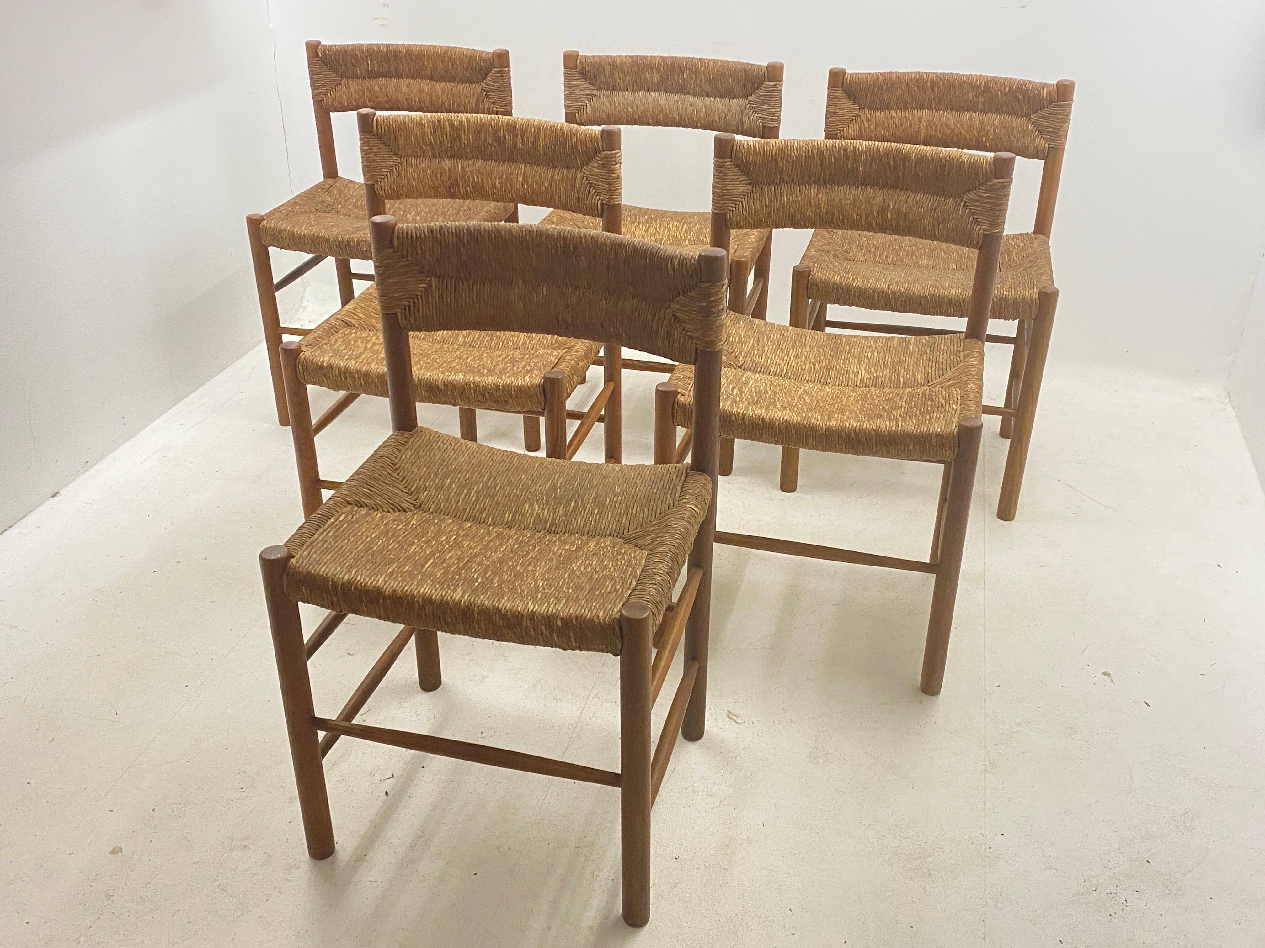 Mid-20th Century Chairs by Charlotte Perriand Dordogne Model Robert Santou France Set of 6