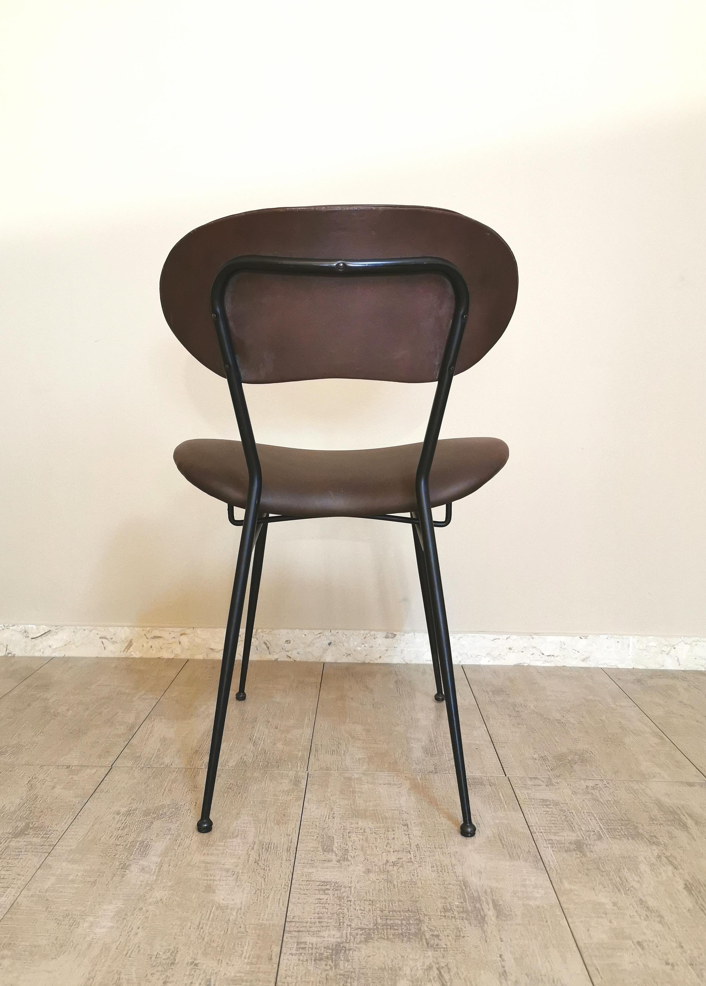 Dining Room Chairs Gastone Rinaldi Leather Metal Mid Century 1950s Set of 6 3