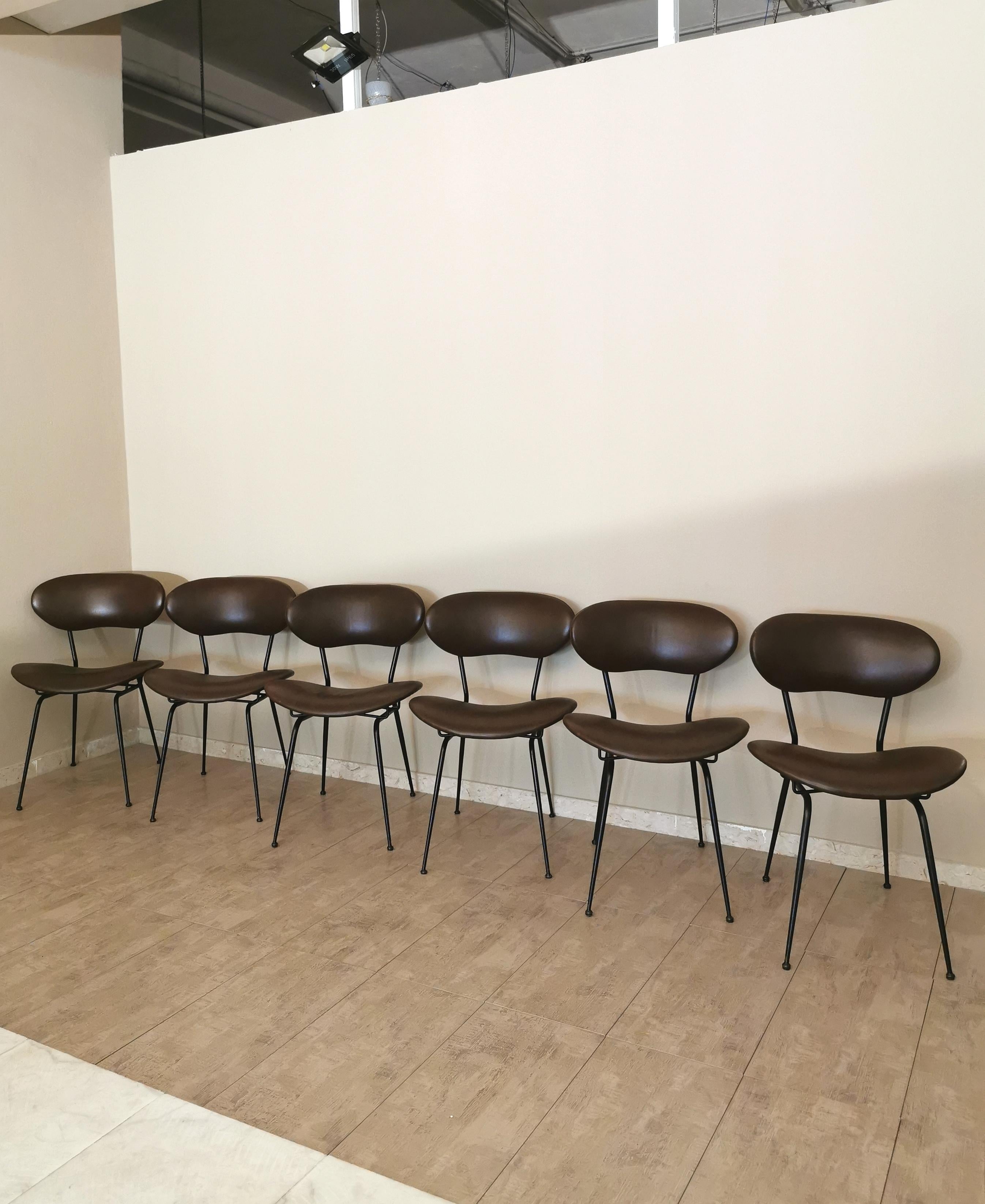 Mid-Century Modern Dining Room Chairs Gastone Rinaldi Leather Metal Mid Century 1950s Set of 6