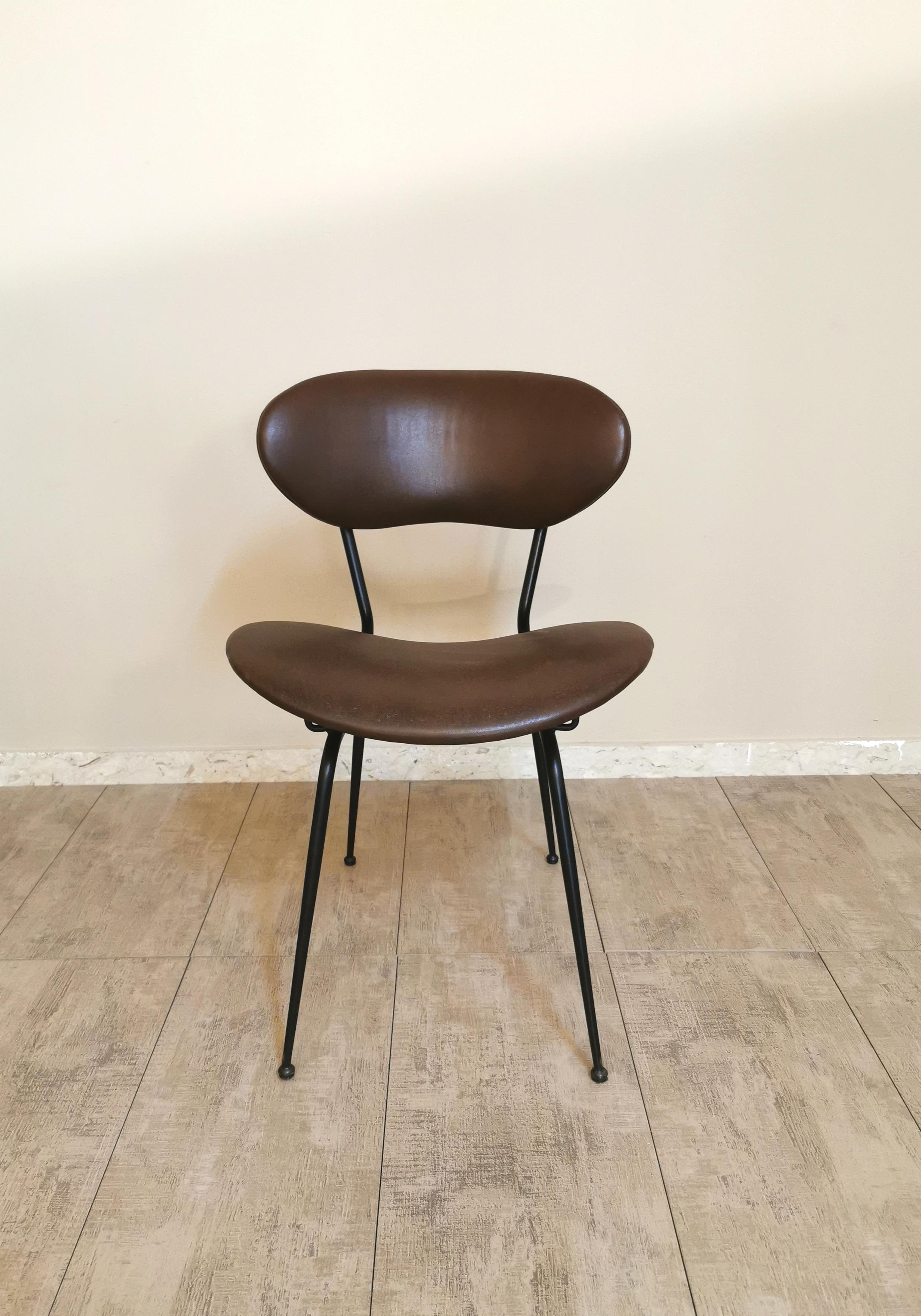 20th Century Dining Room Chairs Gastone Rinaldi Leather Metal Mid Century 1950s Set of 6