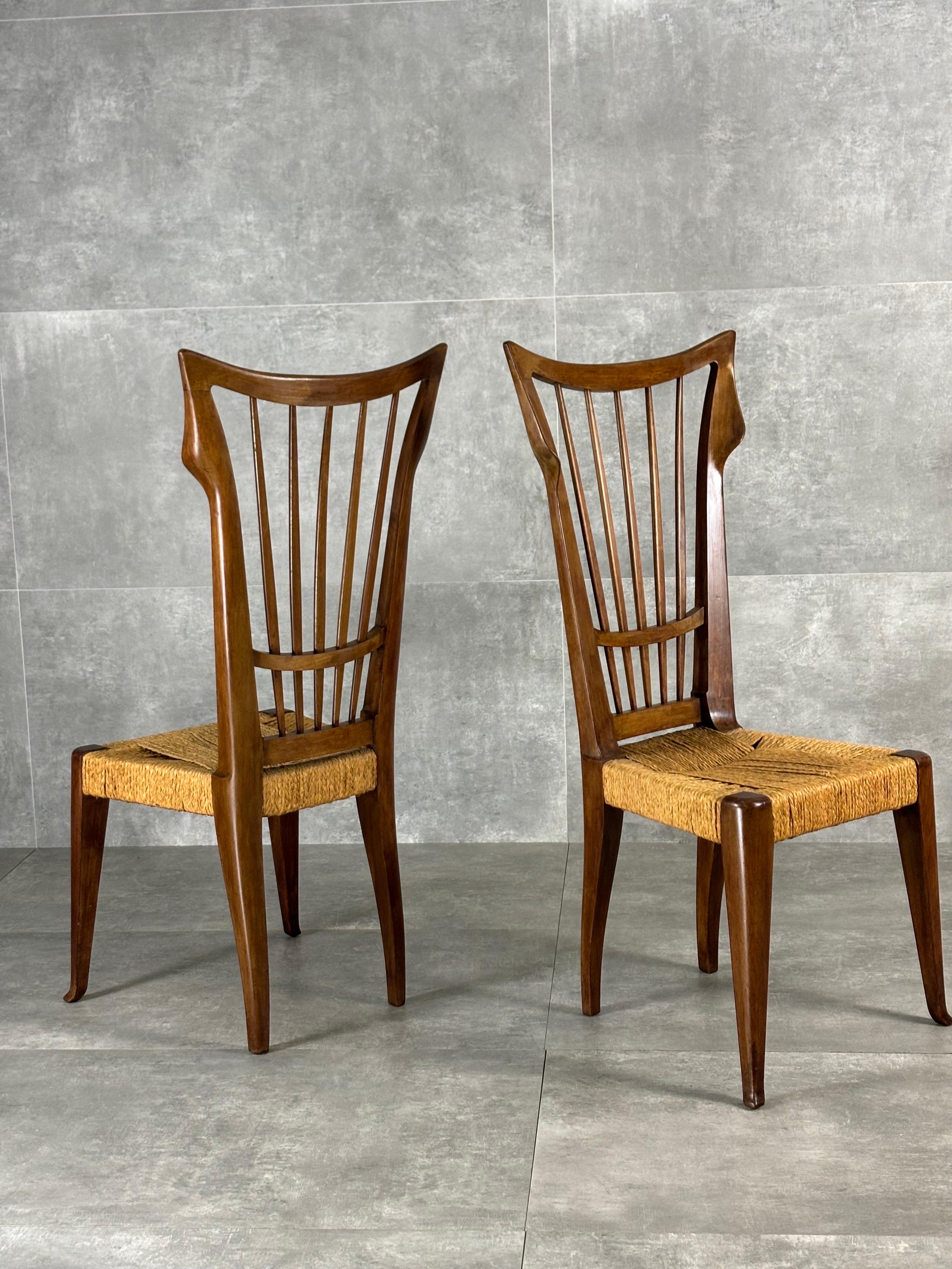 Chairs by Guglielmo Pecorini with straw seat, 1950s, set of 2 For Sale 4