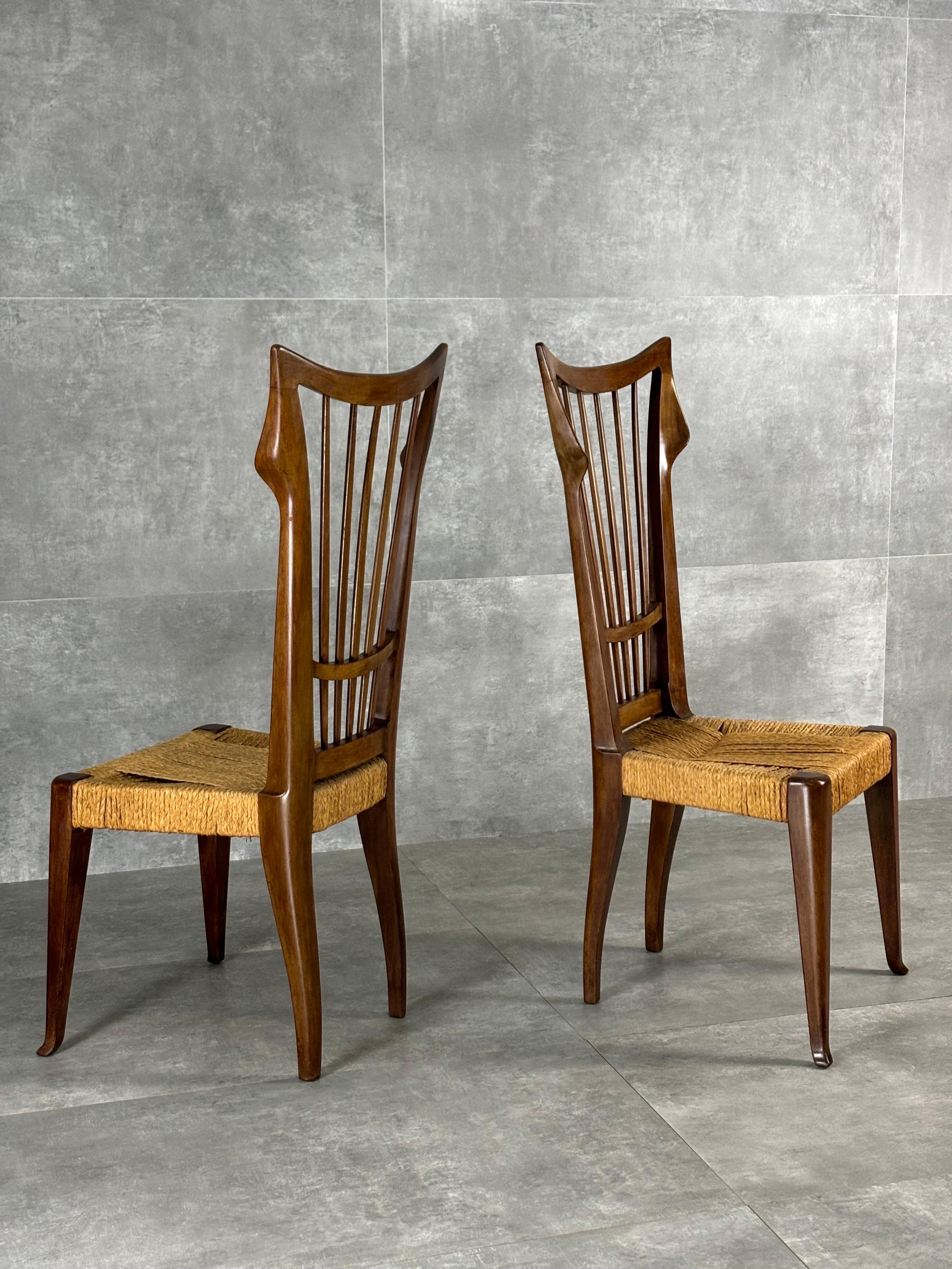 Chairs by Guglielmo Pecorini with straw seat, 1950s, set of 2 For Sale 5