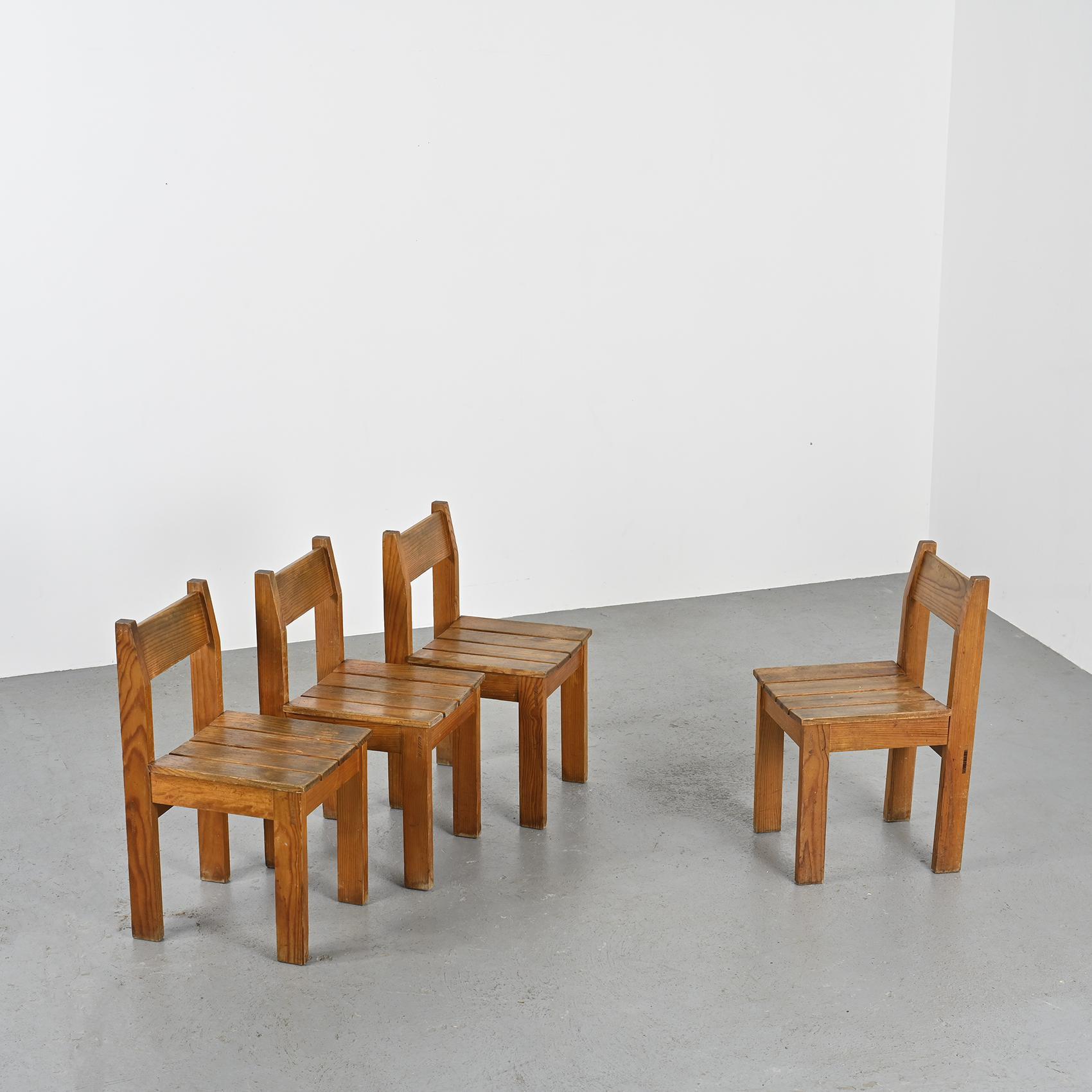 Wood Chairs by Maison Regain for les Arcs, Set of 4, circa 1970  For Sale
