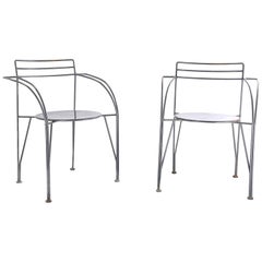 Chairs by Pascal Mourgue, Model "Lune d'argent", in Grey Metal, France, 1985