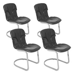 Chairs by Willy Rizzo in Chrome Metal and Leather, for Cidue, 1970, Set of Four