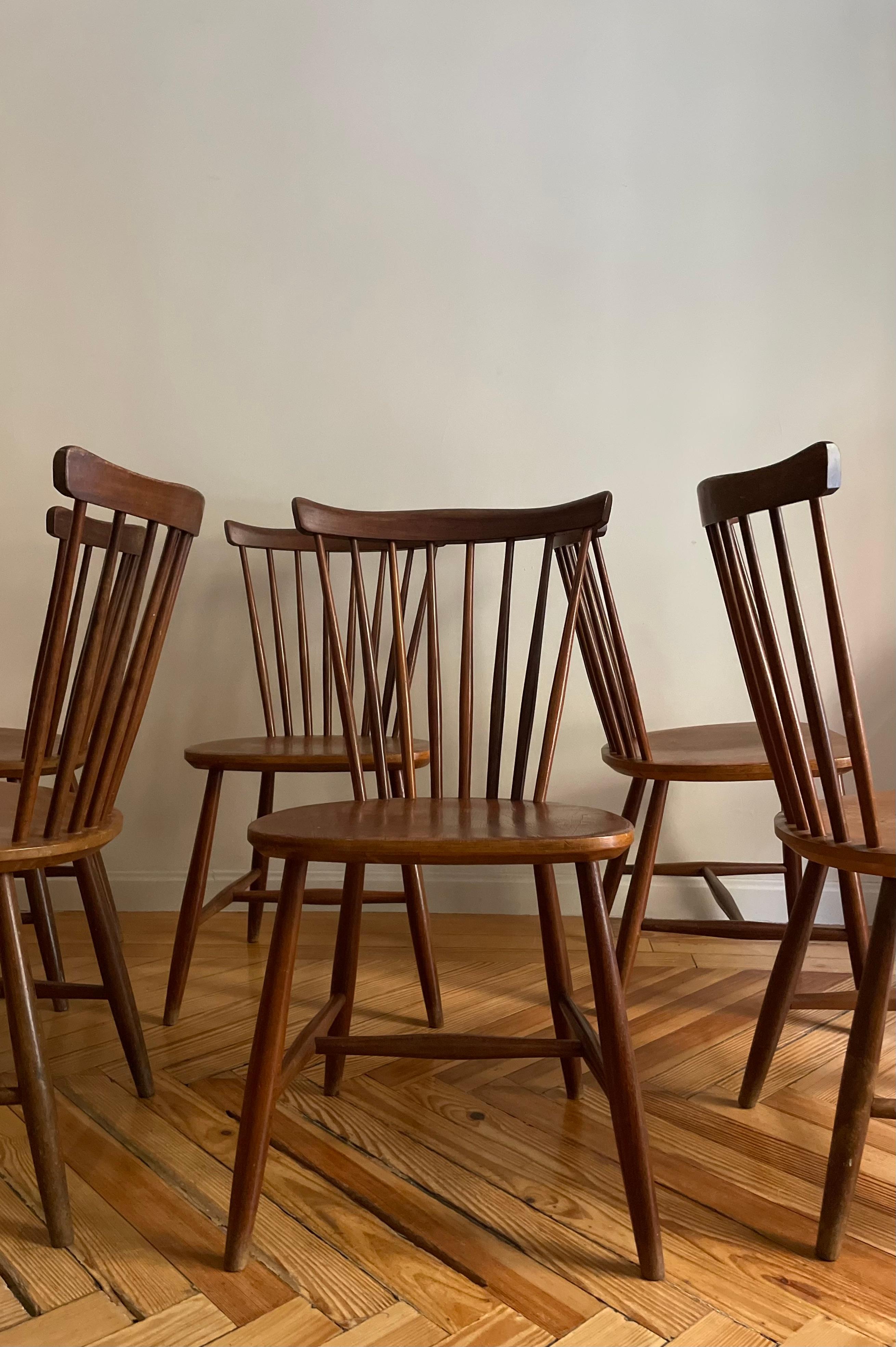 6 teak chairs designed by Yngve Ekstrom for Pastoe. Holland, 1960s.

Length: 42cm
Width: 42cm
Height: 85cm
Seat height: 43cm

Yngve Ekström (1913-1988) was a Swedish designer and cabinetmaker, self-taught in art and design, influenced by his
