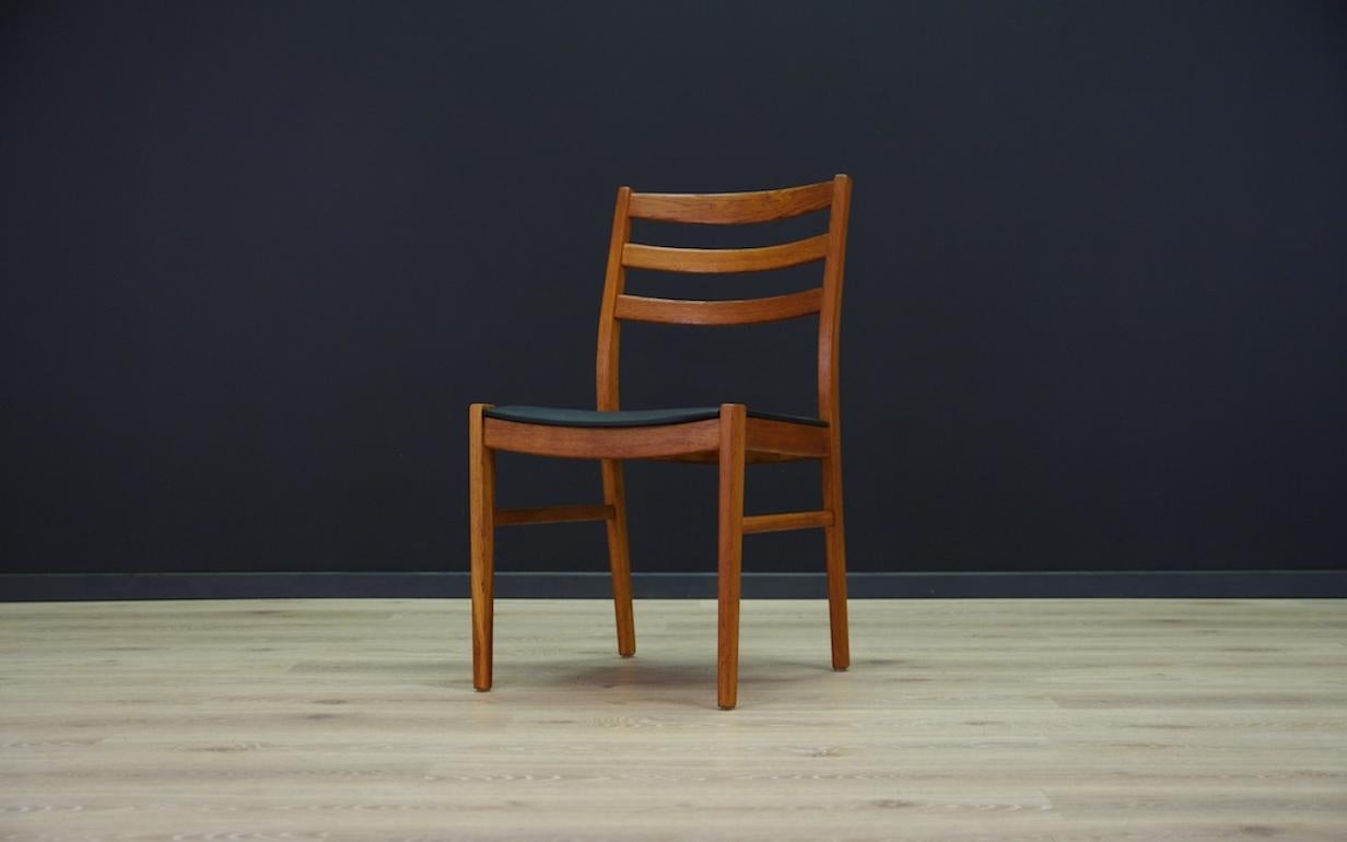 Unpretentious chairs of the 1960s-1970s. Beautiful straight line - Scandinavian design. Construction made of beechwood. Chairs upholstered with the original Ekoleather. Chairs in good condition (small scratches and dings are visible).

Dimensions: