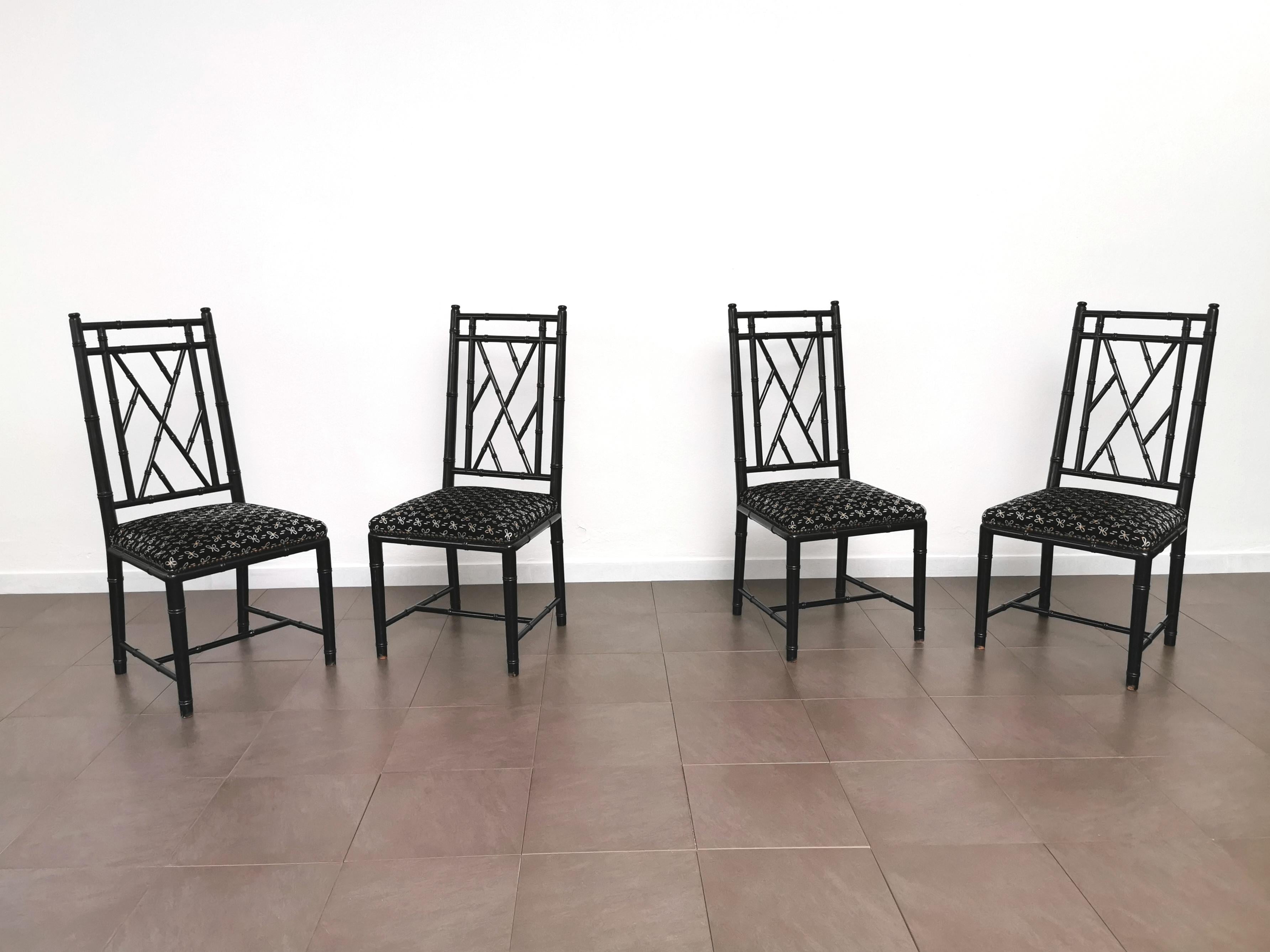 Enameled Dining Chairs Wood Velvet Mid-Century Modern Italian Design 1980s Set of 4 For Sale