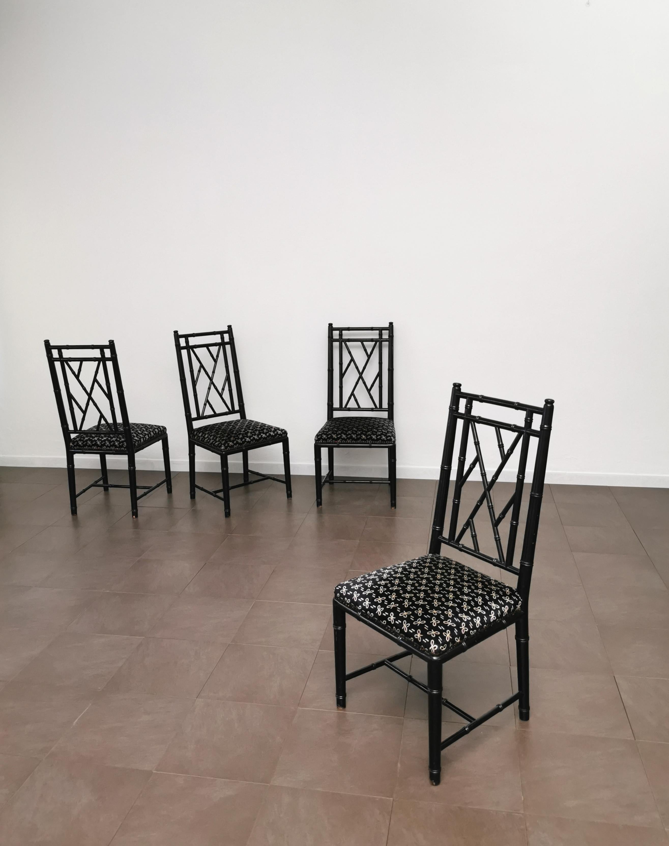 Dining Chairs Wood Velvet Mid-Century Modern Italian Design 1980s Set of 4 For Sale 1
