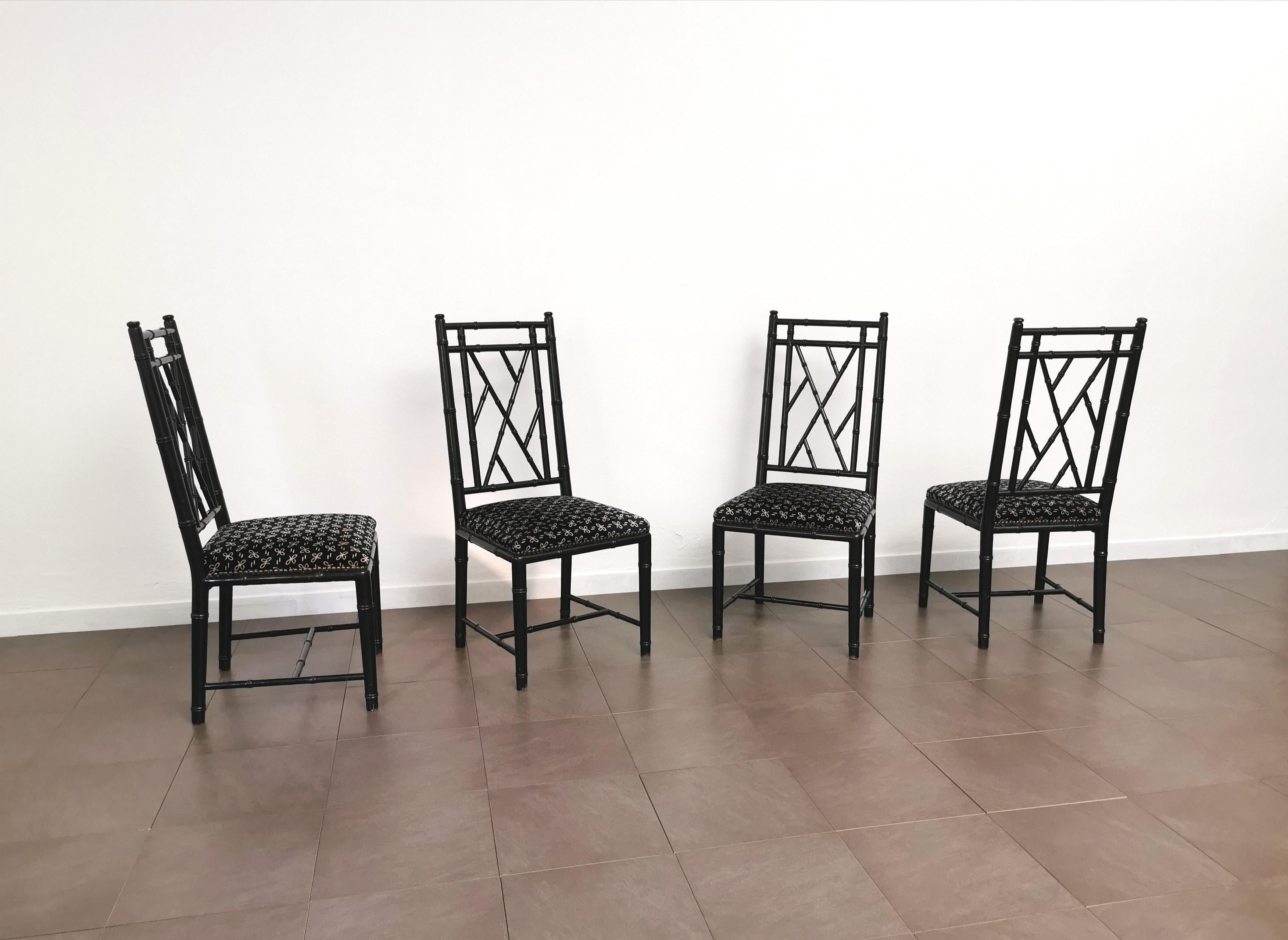 Dining Chairs Wood Velvet Mid-Century Modern Italian Design 1980s Set of 4 For Sale 3