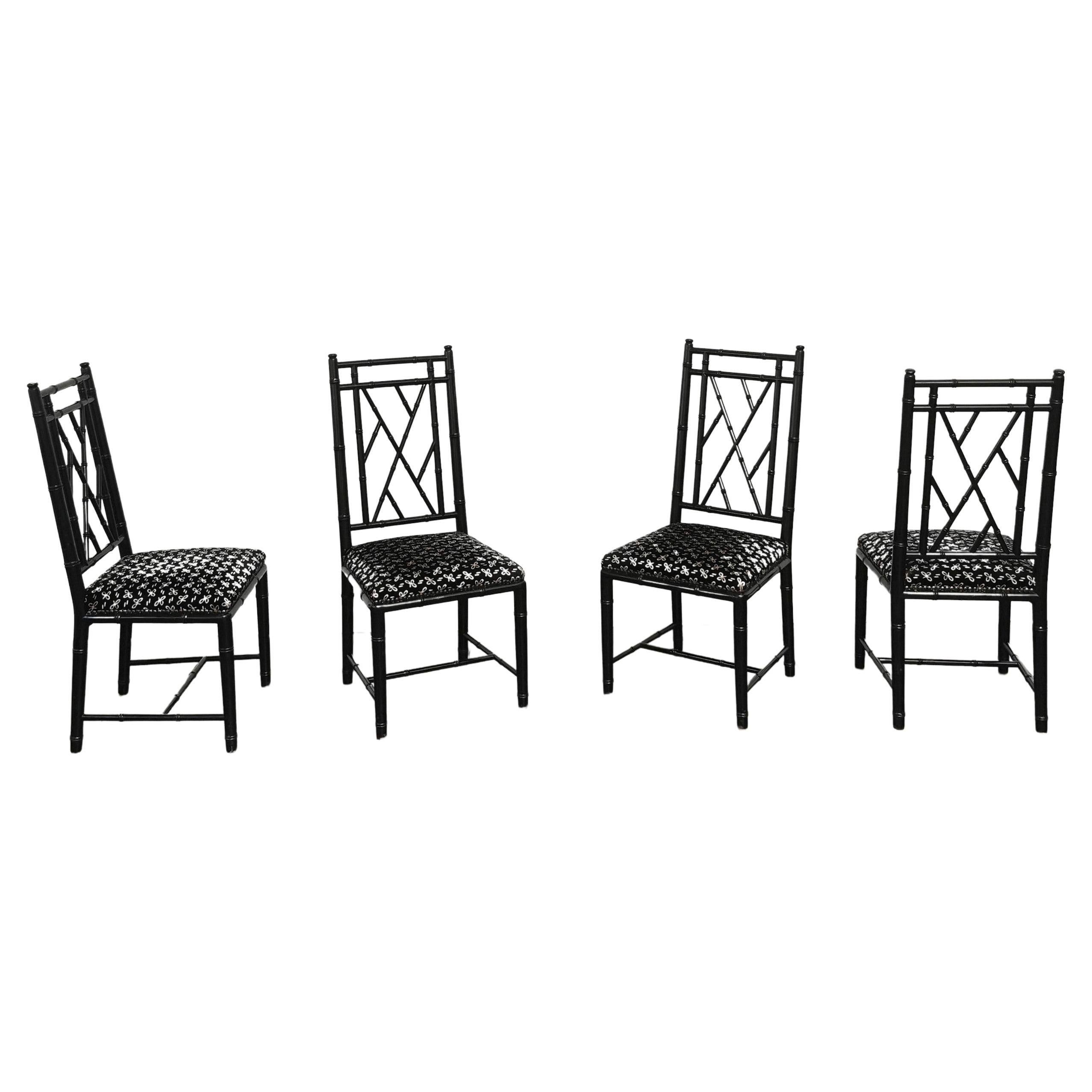 Dining Chairs Wood Velvet Mid-Century Modern Italian Design 1980s Set of 4