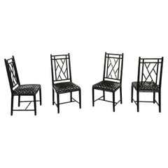 Chairs Wood Velvet Mid-Century Modern Italian Design 1980s Set of 4