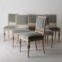 Chairs Dining Swedish Gustavian Set of 6 Green White Sweden