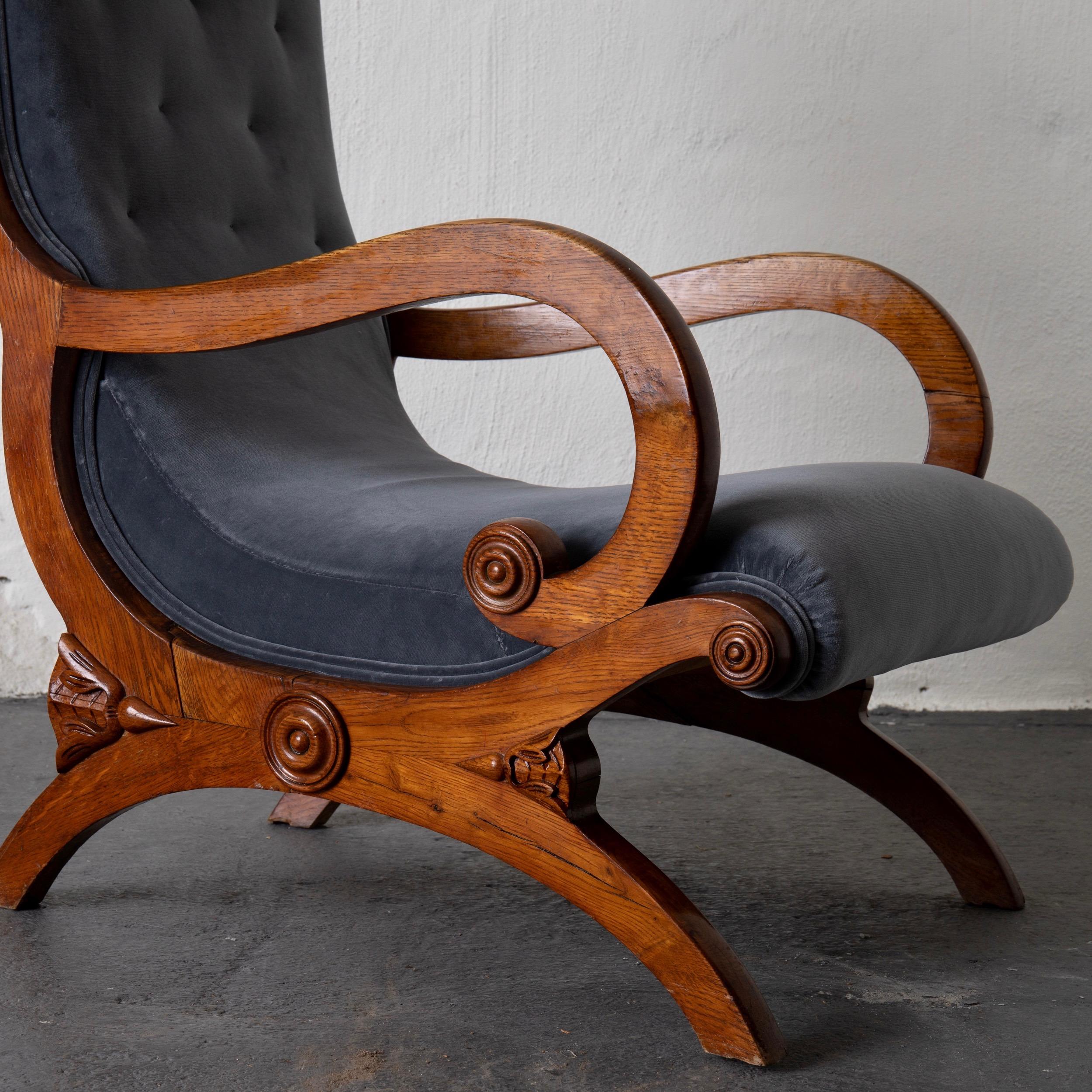 Chairs Easy Swedish Mahogany Gray Velvet 19th Century, Sweden 6