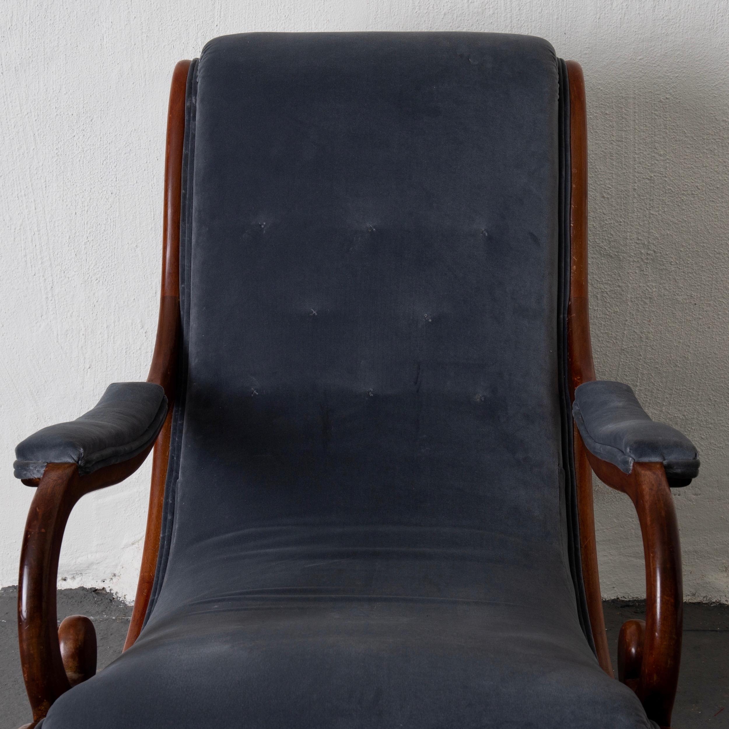 Chairs Easy Swedish Mahogany Gray Velvet 19th Century, Sweden 9