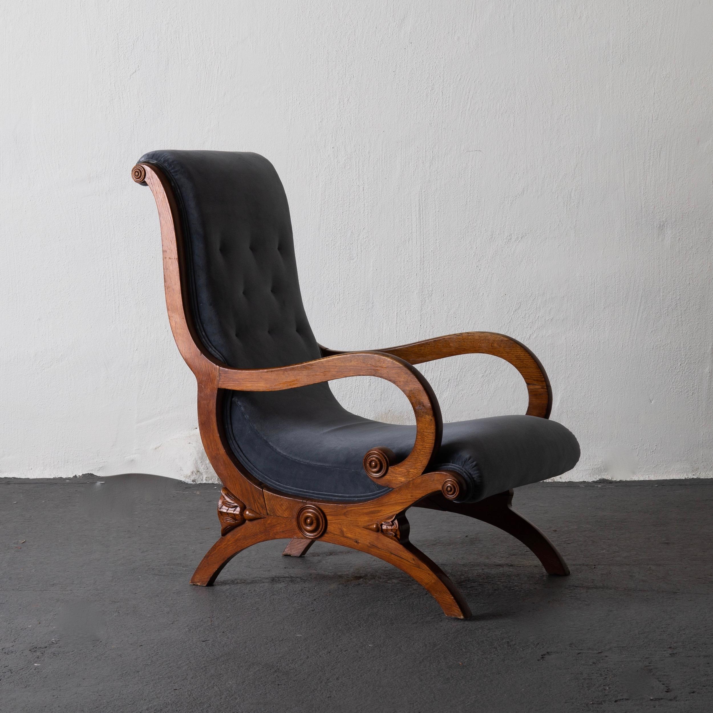 Chairs Easy Swedish Mahogany Gray Velvet 19th Century, Sweden 1