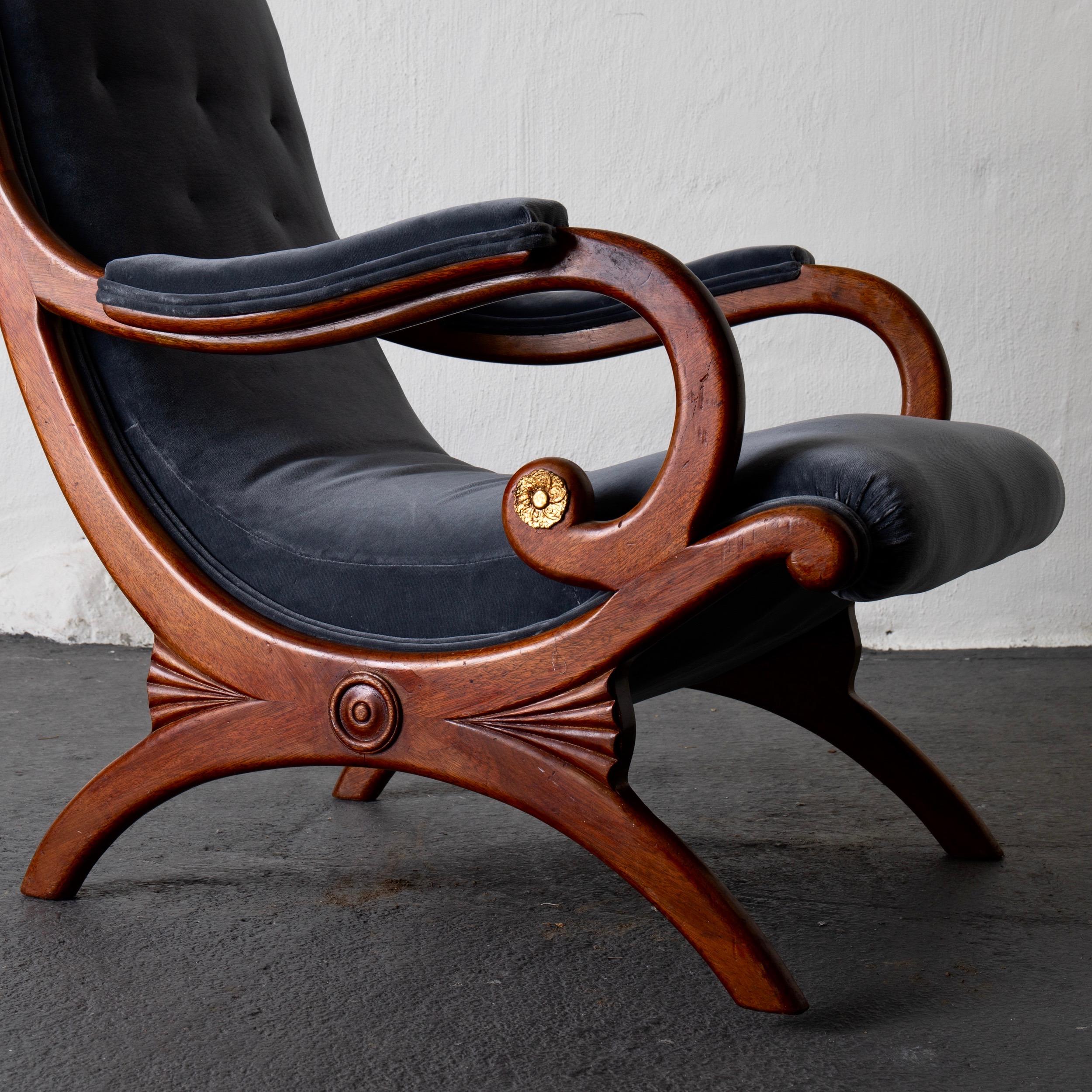 Chairs Easy Swedish Mahogany Gray Velvet 19th Century, Sweden 5