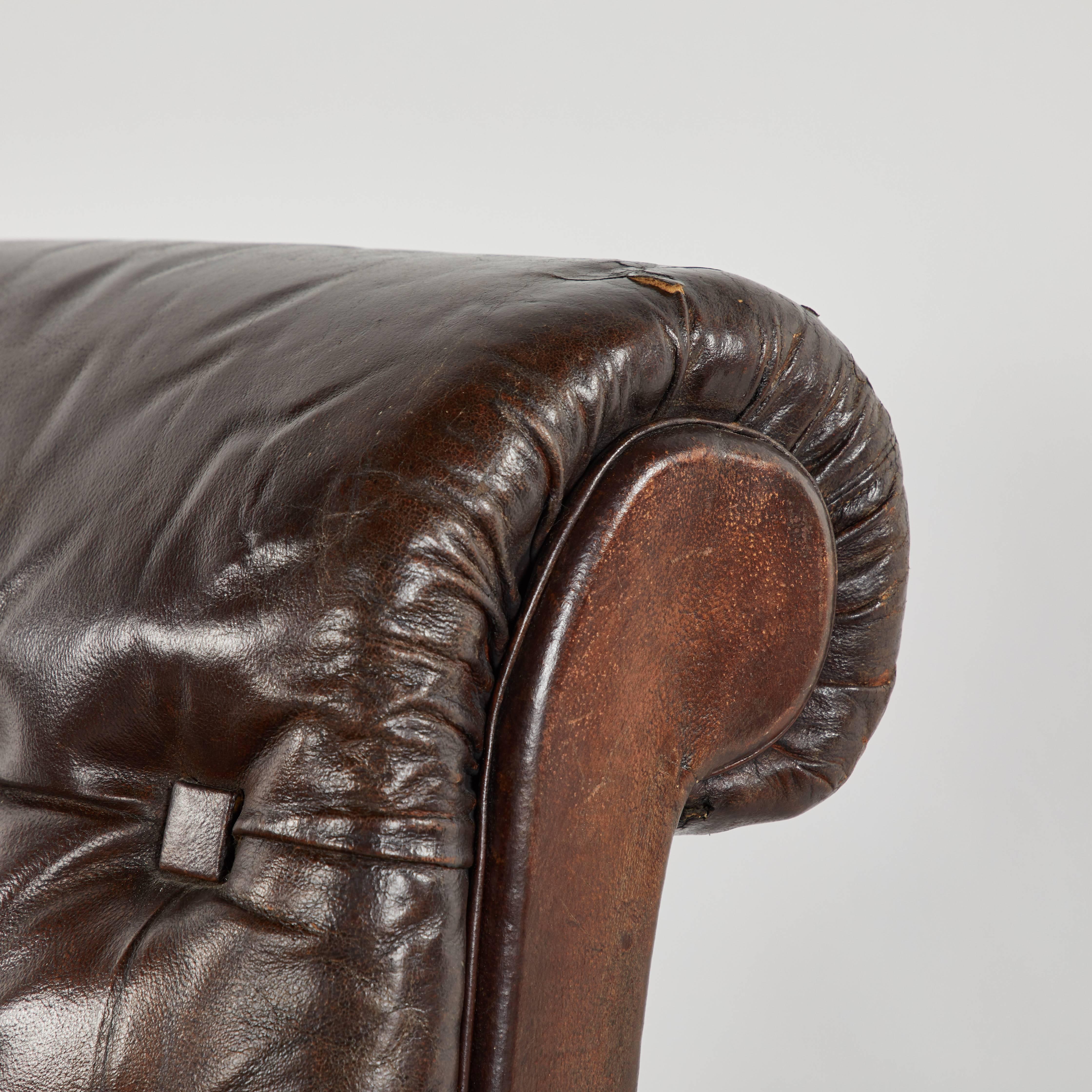 1880s French pair of leather tufted chairs.  