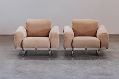 Vintage Pair Of Suede Senzafine Lounge Chairs By Eleonore Peduzzi Riva For Zanot