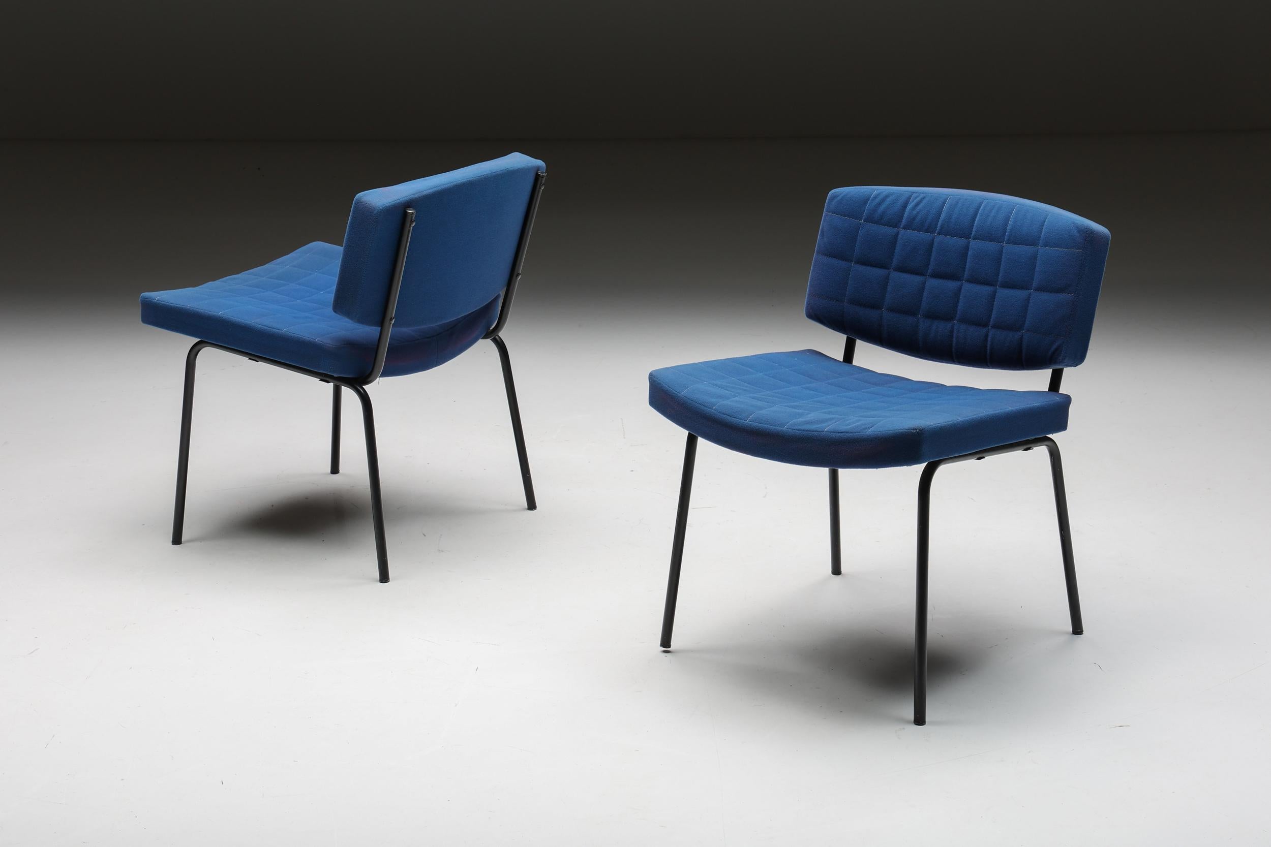 Post-Modern Chairs in Blue Fabric & Metal Frame, 1980s