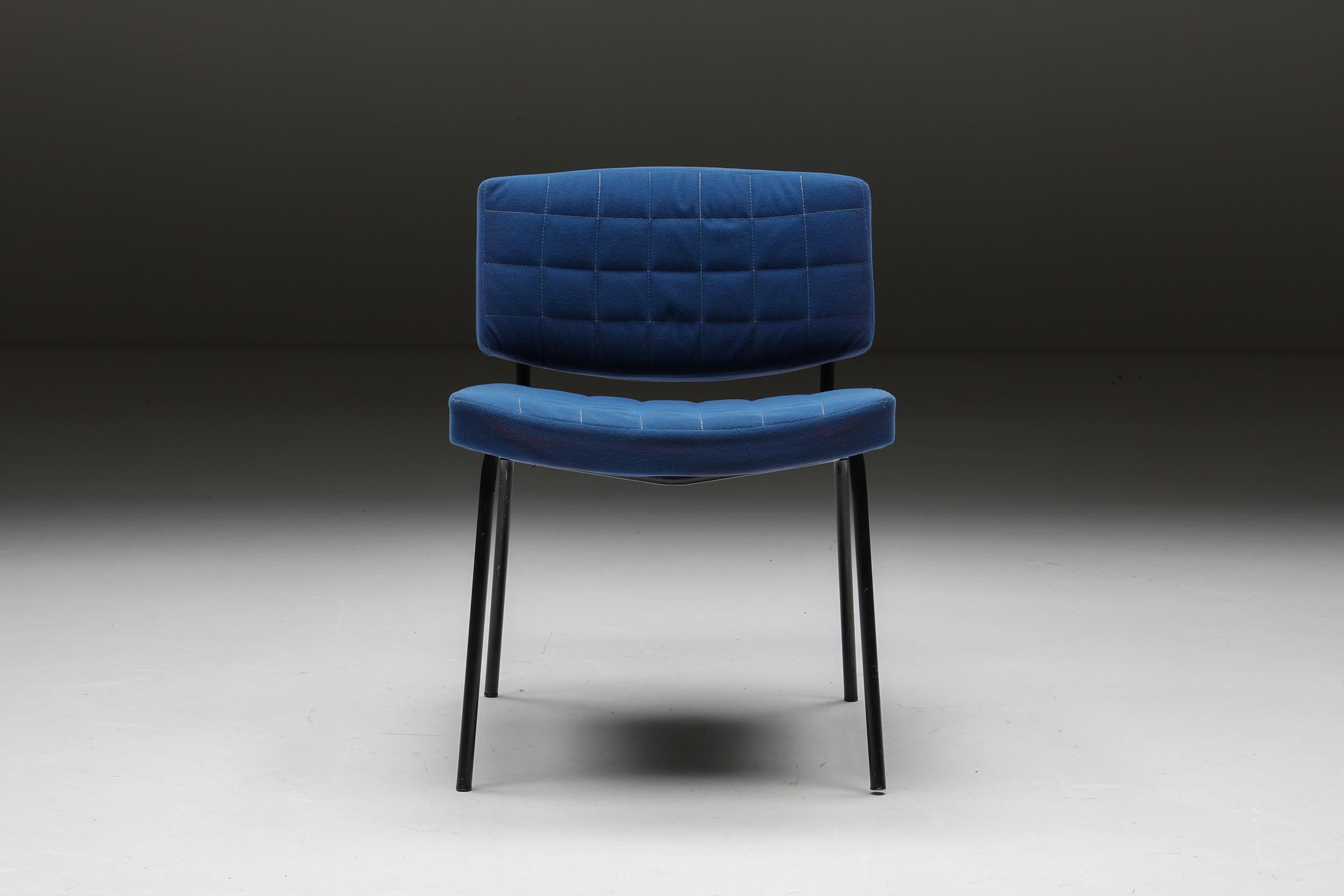 European Chairs in Blue Fabric & Metal Frame, 1980s