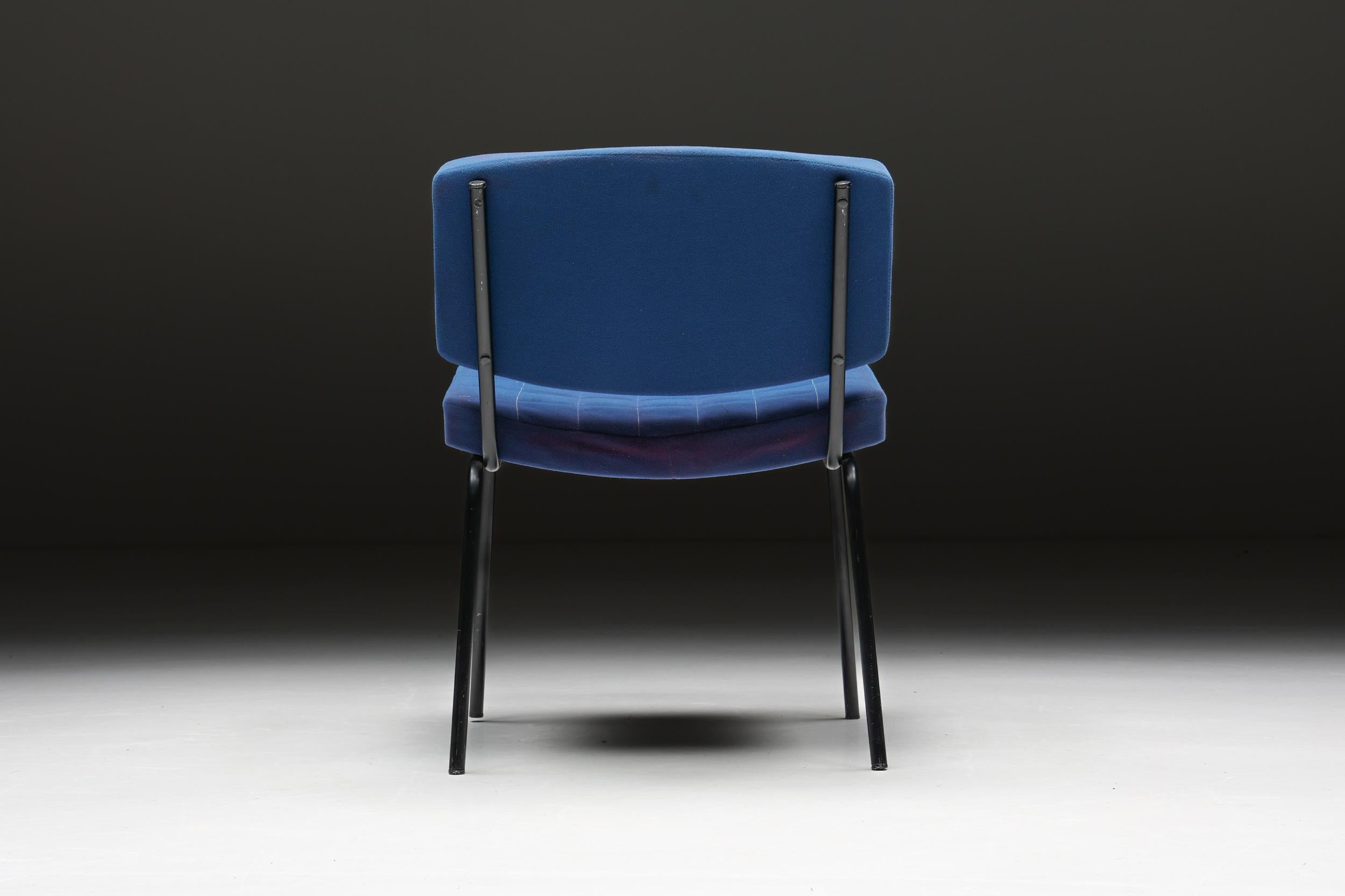 Chairs in Blue Fabric & Metal Frame, 1980s In Excellent Condition In Antwerp, BE