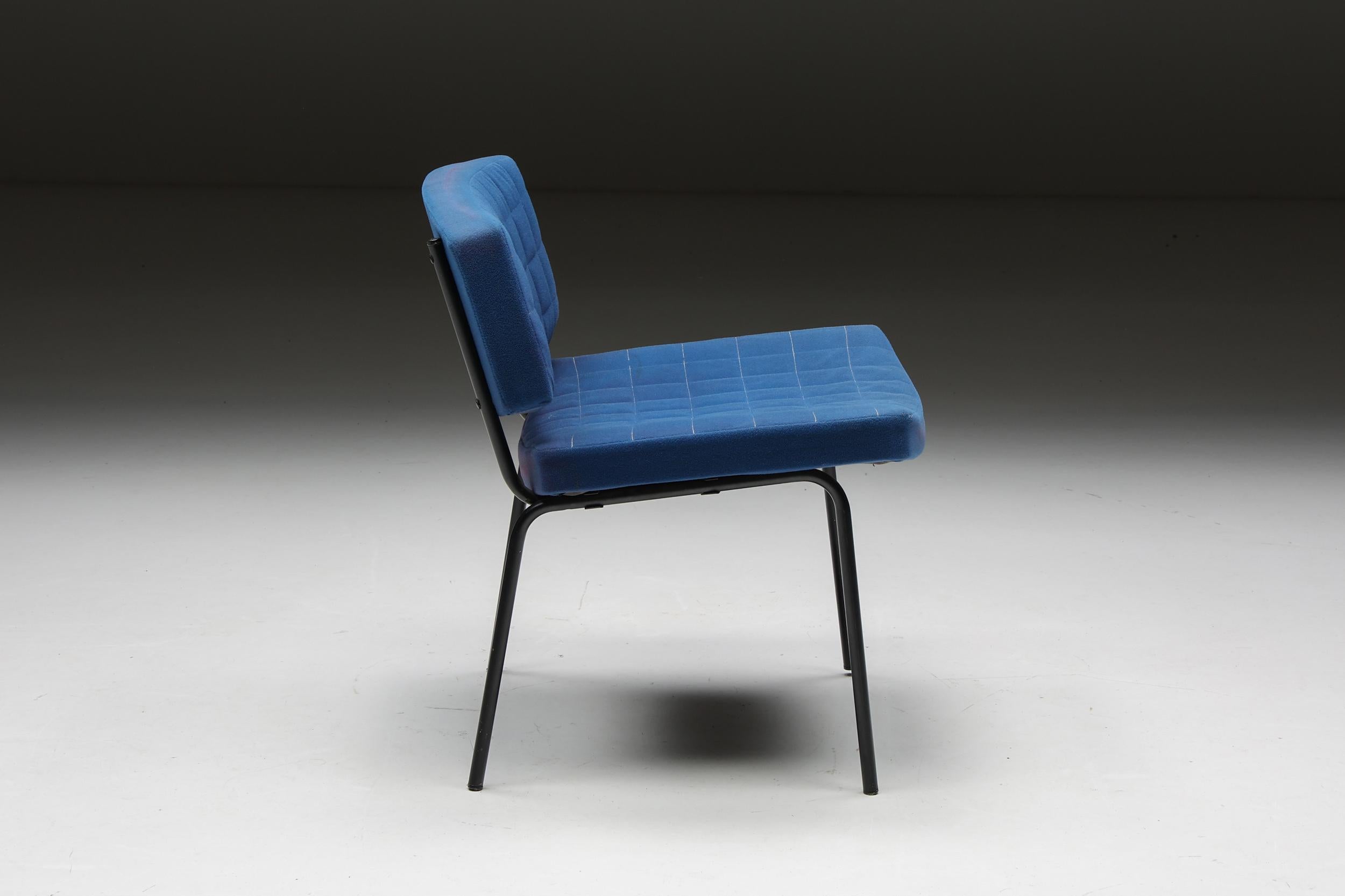 Late 20th Century Chairs in Blue Fabric & Metal Frame, 1980s
