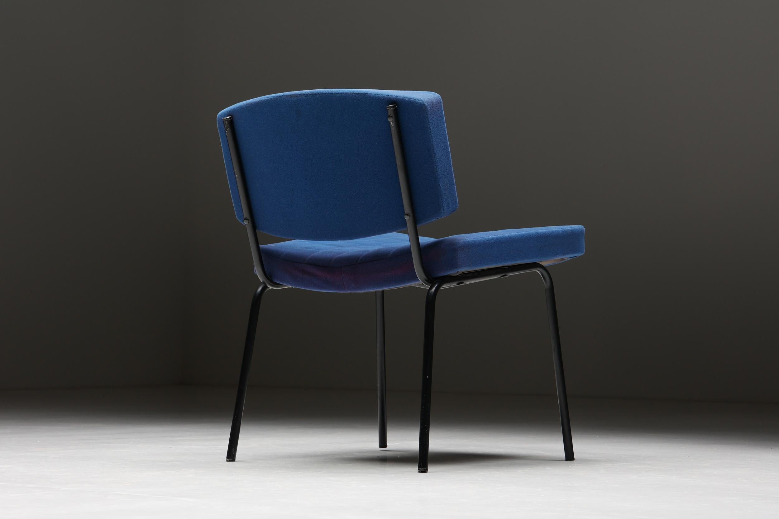Chairs in Blue Fabric & Metal Frame, 1980s 1