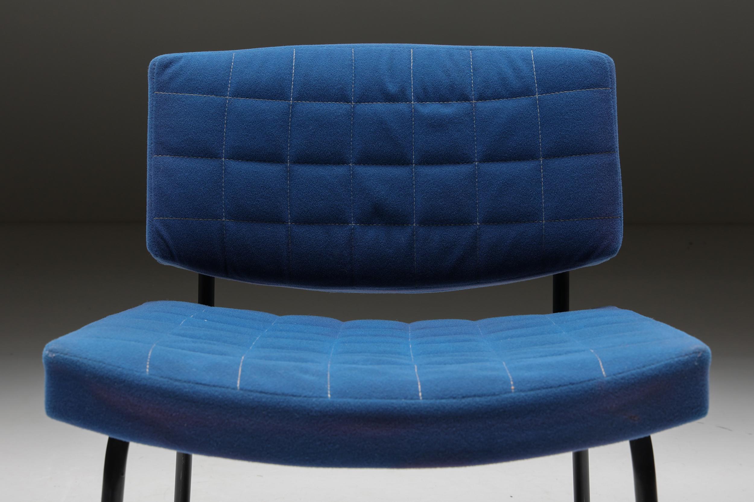 Chairs in Blue Fabric & Metal Frame, 1980s 3