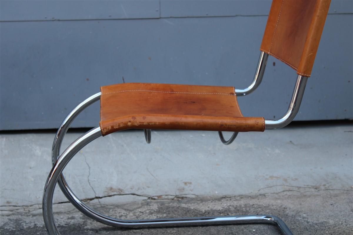 Chairs Curved Steel Leather Italian Design, 1970s Ludwig MIES VAN DER ROH Knoll  For Sale 7