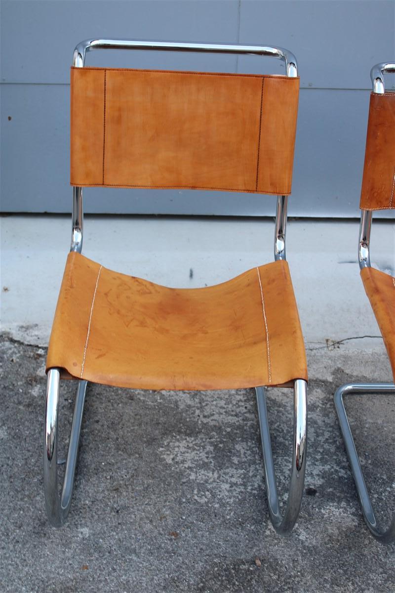 Chairs Curved Steel Leather Italian Design, 1970s Ludwig MIES VAN DER ROH Knoll  For Sale 3