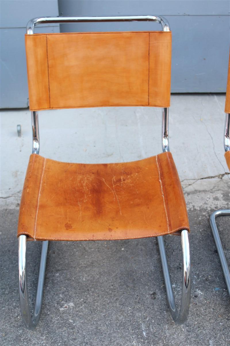 Chairs Curved Steel Leather Italian Design, 1970s Ludwig MIES VAN DER ROH Knoll  For Sale 4