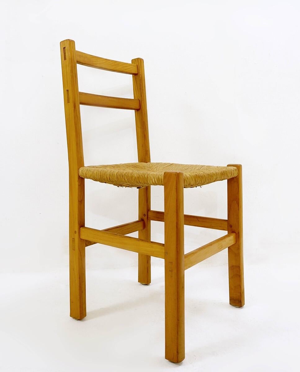 Chairs in Elm and Straw Seat 1950 Set of 6 1