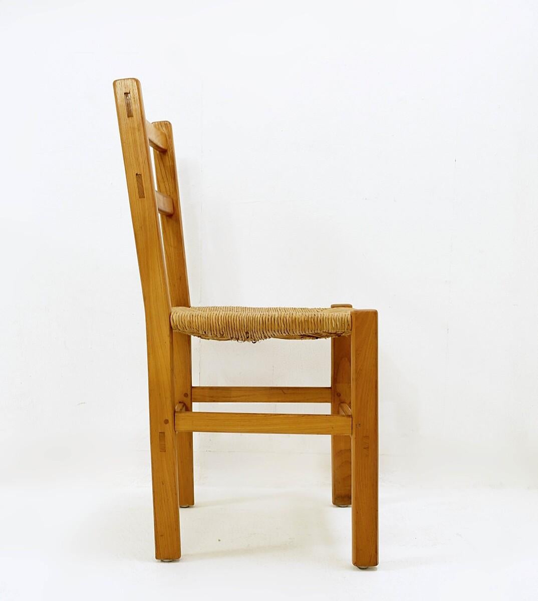 Chairs in Elm and Straw Seat 1950 Set of 6 4