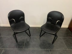Chairs in Painted Metal and Leather, 1970s, Set of 2