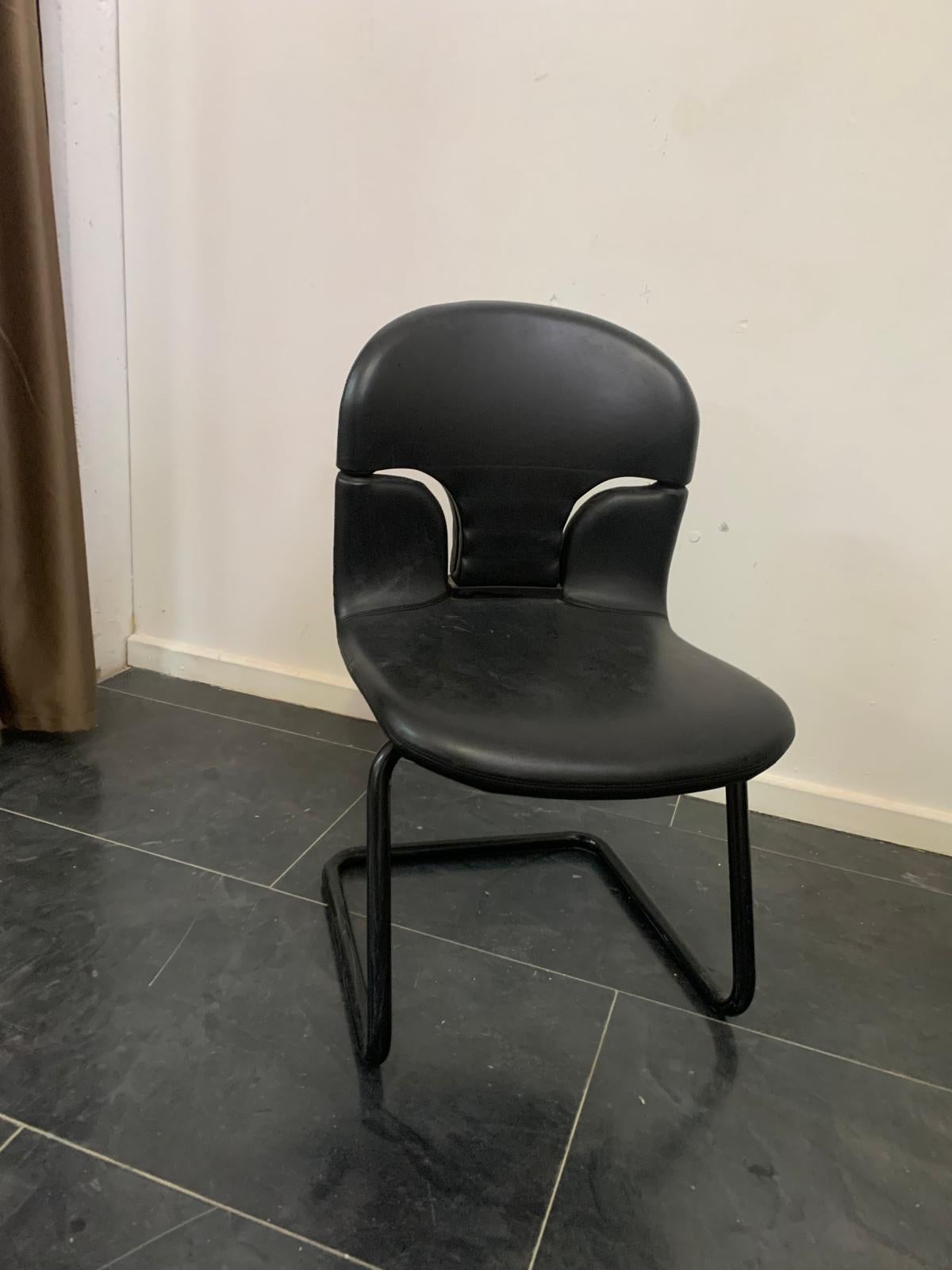 Space Age Chairs in Painted Metal and Leather, 1970s, Set of 2 For Sale