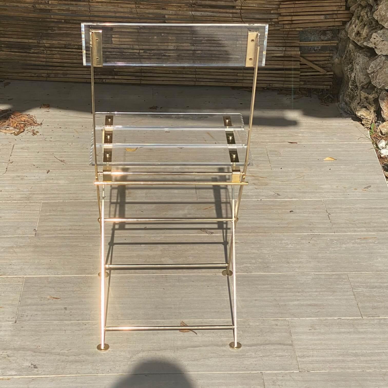 Chairs in Plexiglass and Brass by Yonel Lebovici, France, 1970, Set of 2 In Good Condition In Auribeau sur Siagne, FR