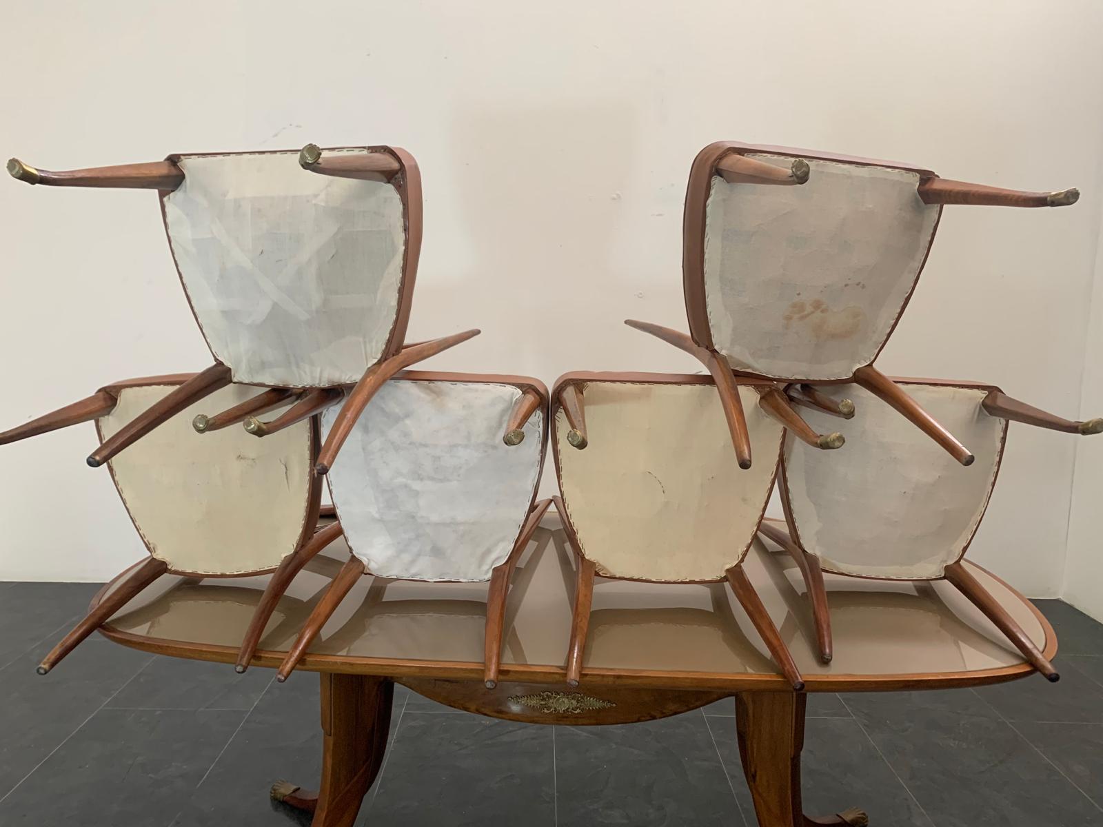 Sedie in legno di palissandro con punte in bronzo dorato di Paolo Buffa, anni '50, Set di 6 in vendita 4