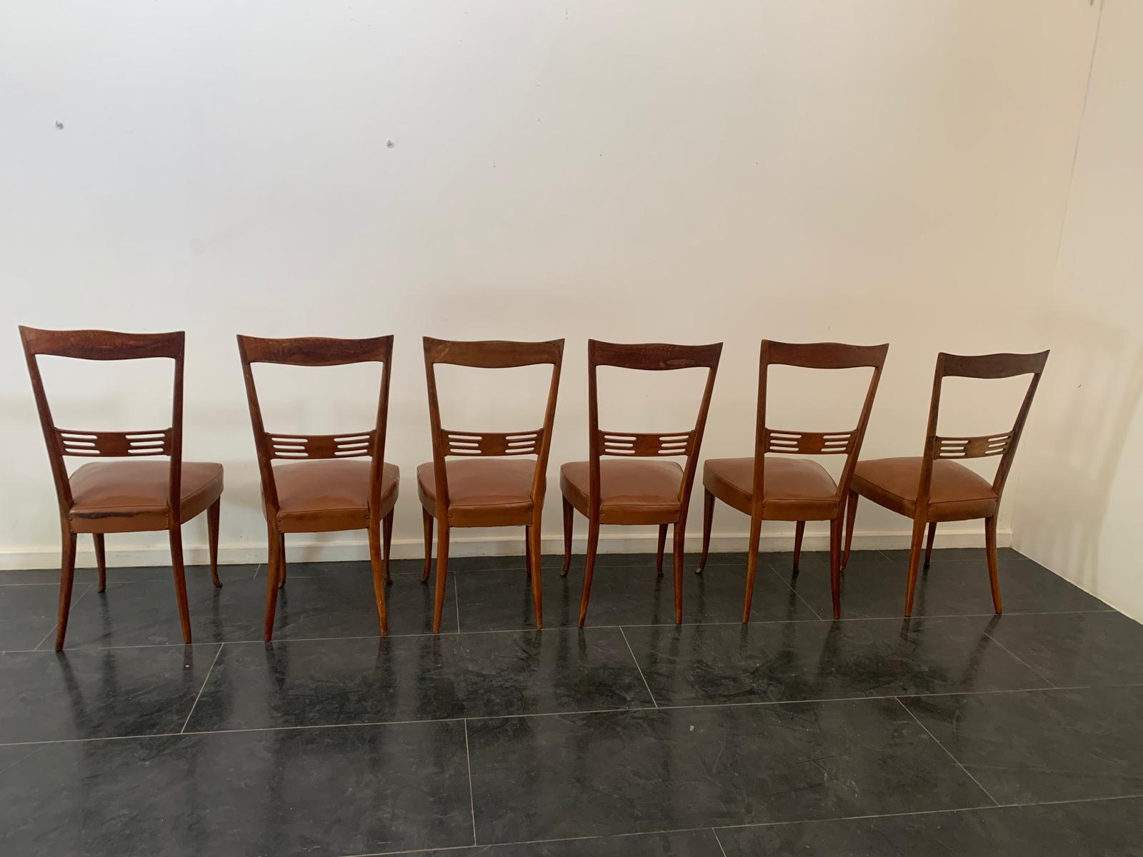 Mid-Century Modern Chairs in Rosewood with Gold Bronze Tips by Paolo Buffa, 1950s, Set of 6 For Sale