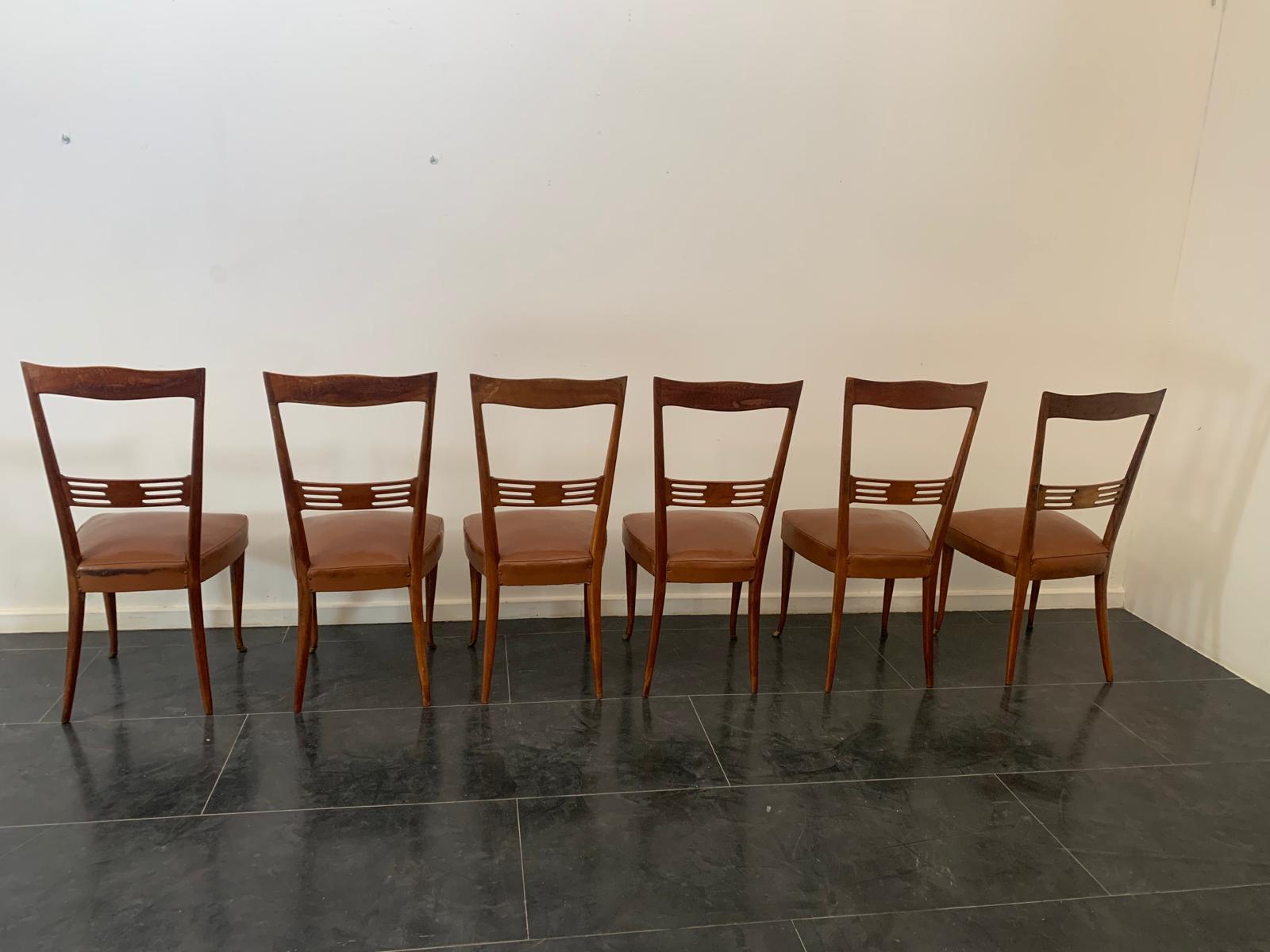 Mid-Century moderno Sedie in legno di palissandro con punte in bronzo dorato di Paolo Buffa, anni '50, Set di 6 in vendita