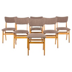 Chairs in Solid Oak and Brown Fabric 1950, Set of 6