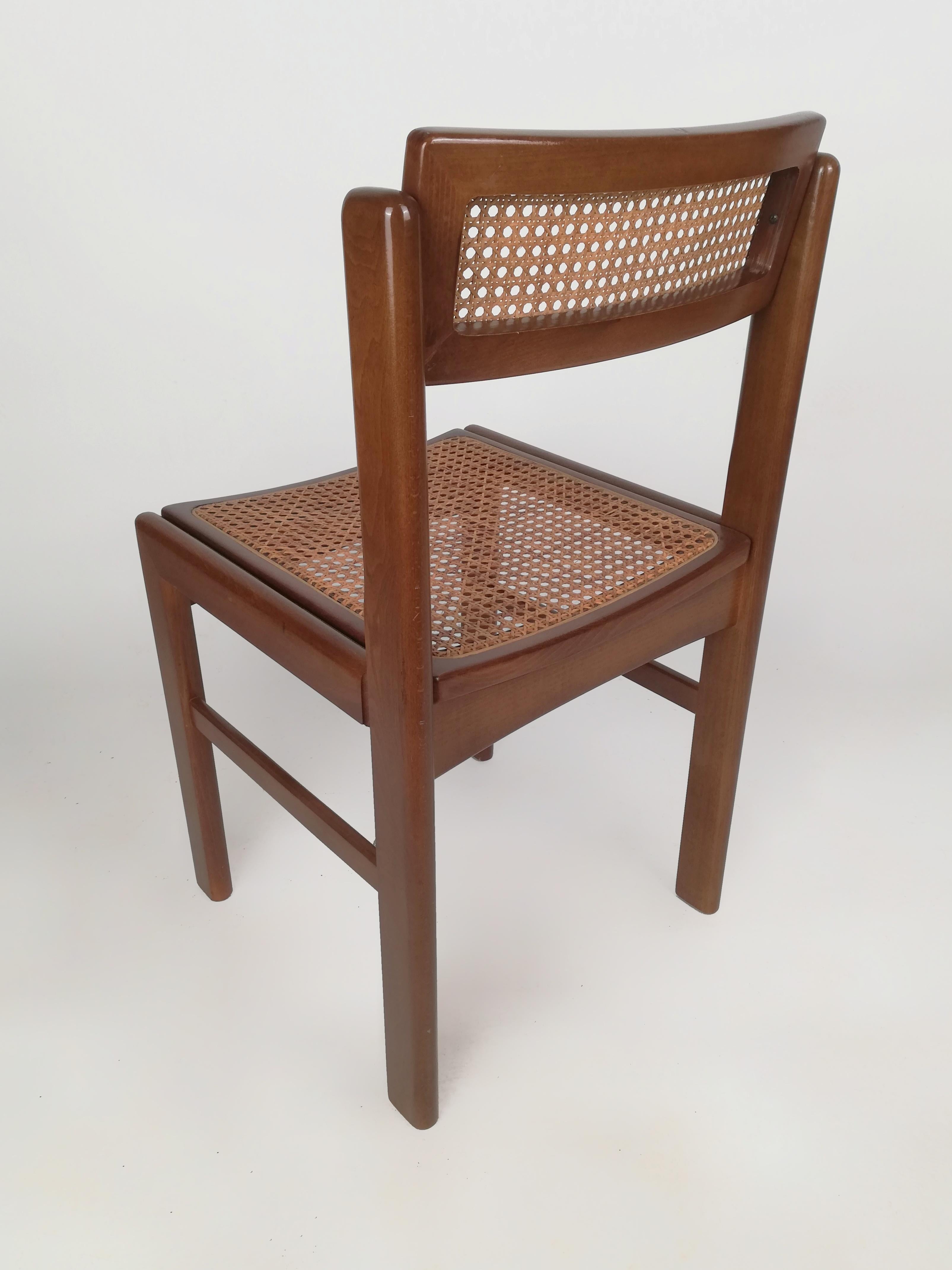 Italian Vintage Chairs in Walnut and Natural Rattan, Italy 1970s 10