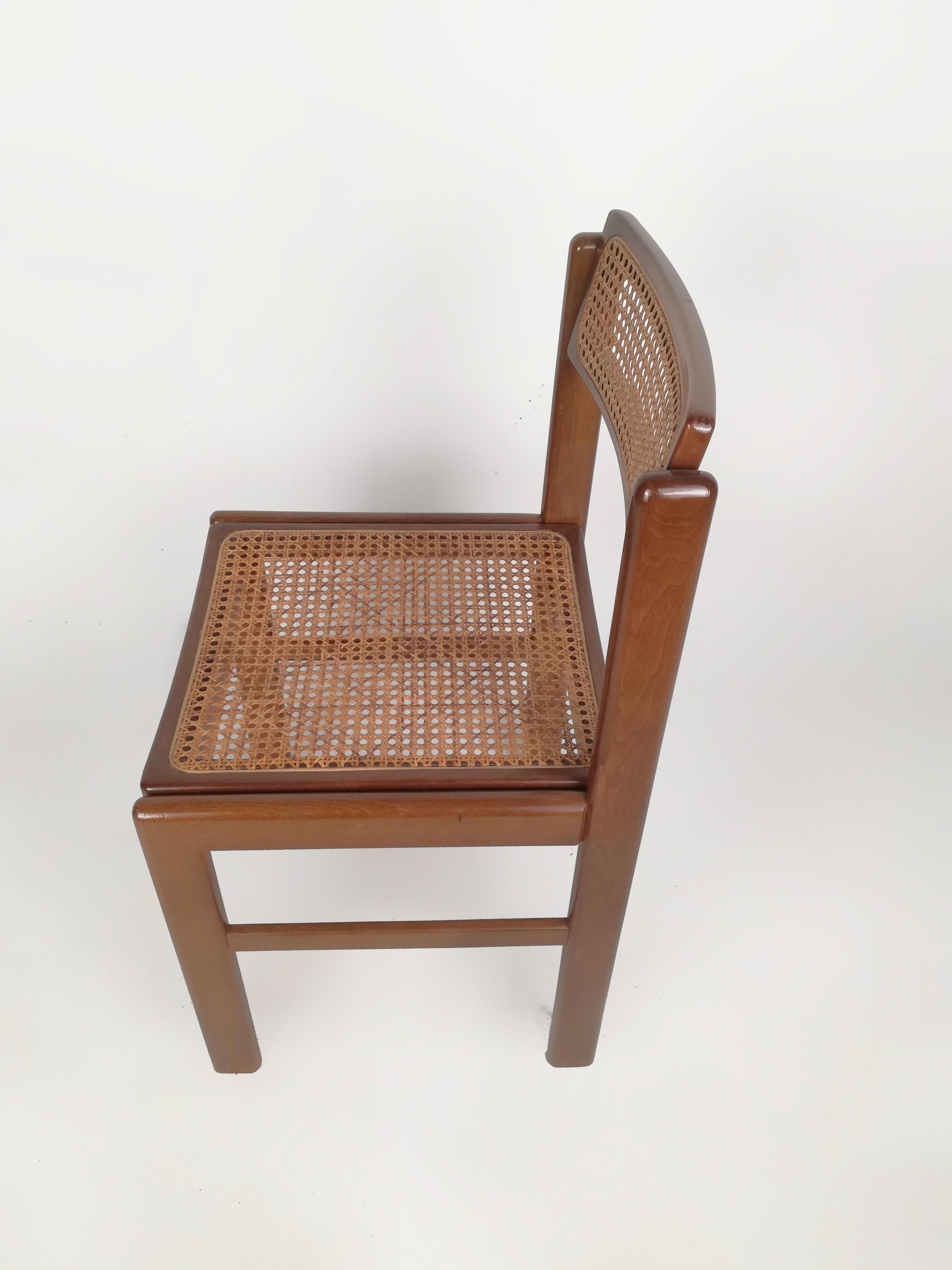 Italian Vintage Chairs in Walnut and Natural Rattan, Italy 1970s 11